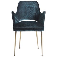 Gianfranco Ferre McAdam Chair in Blue Fabric with Bronzed Brass Legs