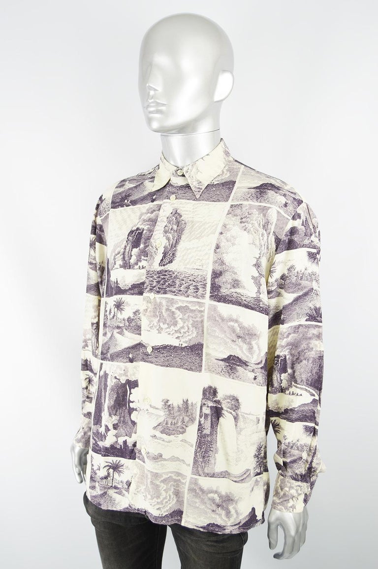 Gianfranco Ferre Men's Vintage Explorer Print Linen and Rayon Long ...