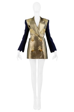 Gianfranco Ferre Metallic Gold & Navy Evening Blazer 1992