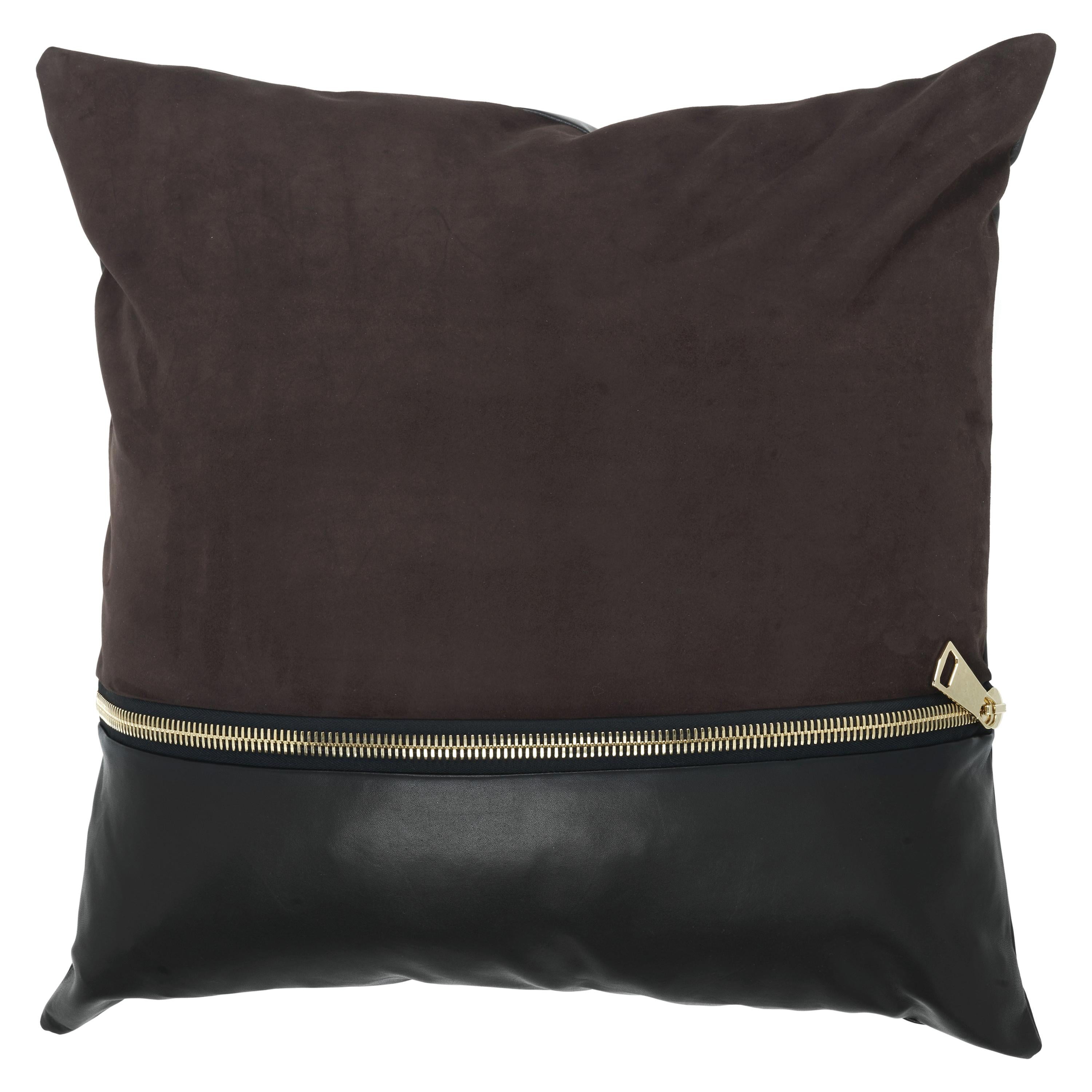 21st Century Missie Brown Cushion in Suede and Leather by Gianfranco Ferré Home For Sale
