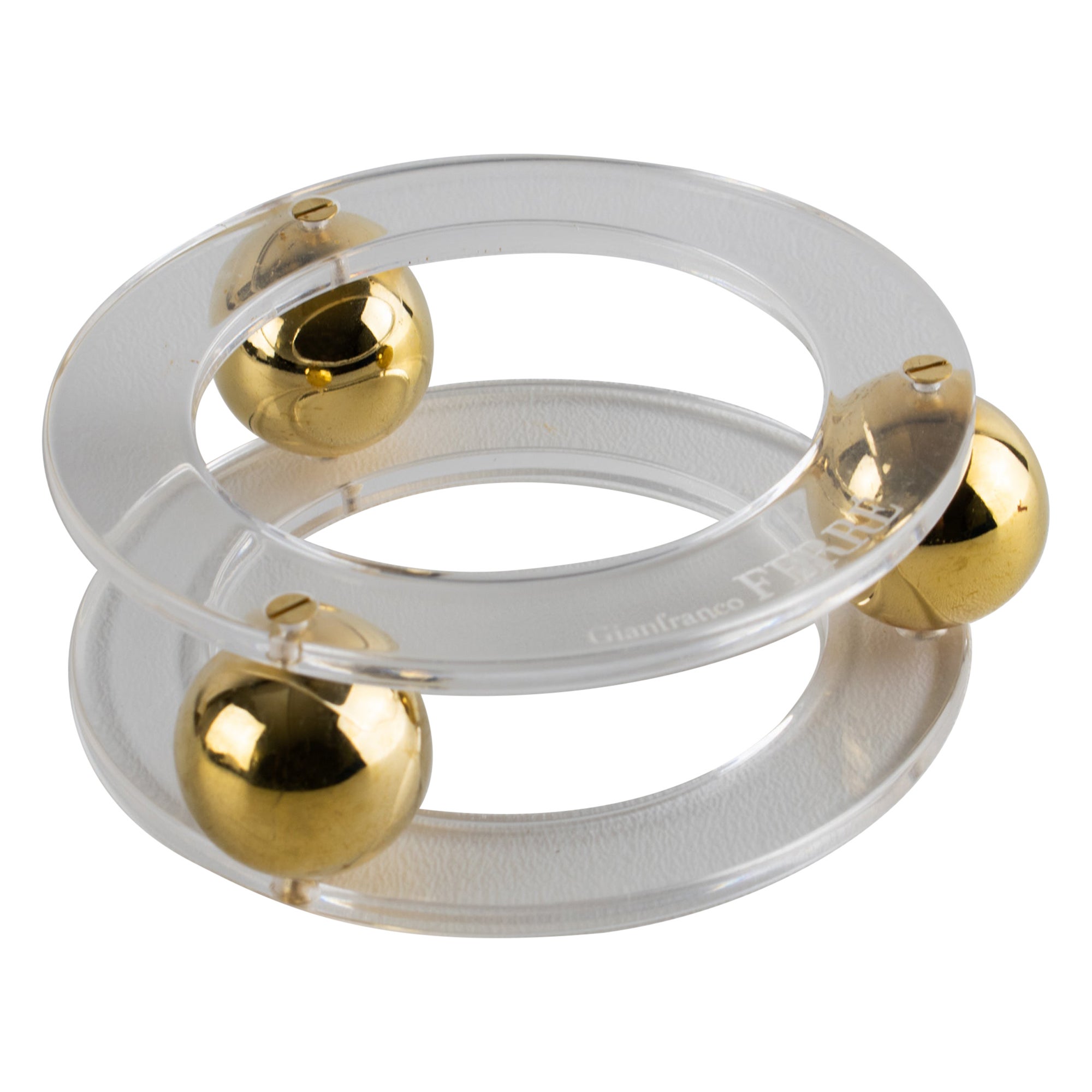Gianfranco Ferre Modernist Space Age Acrylic and Metal Bangle Bracelet For Sale
