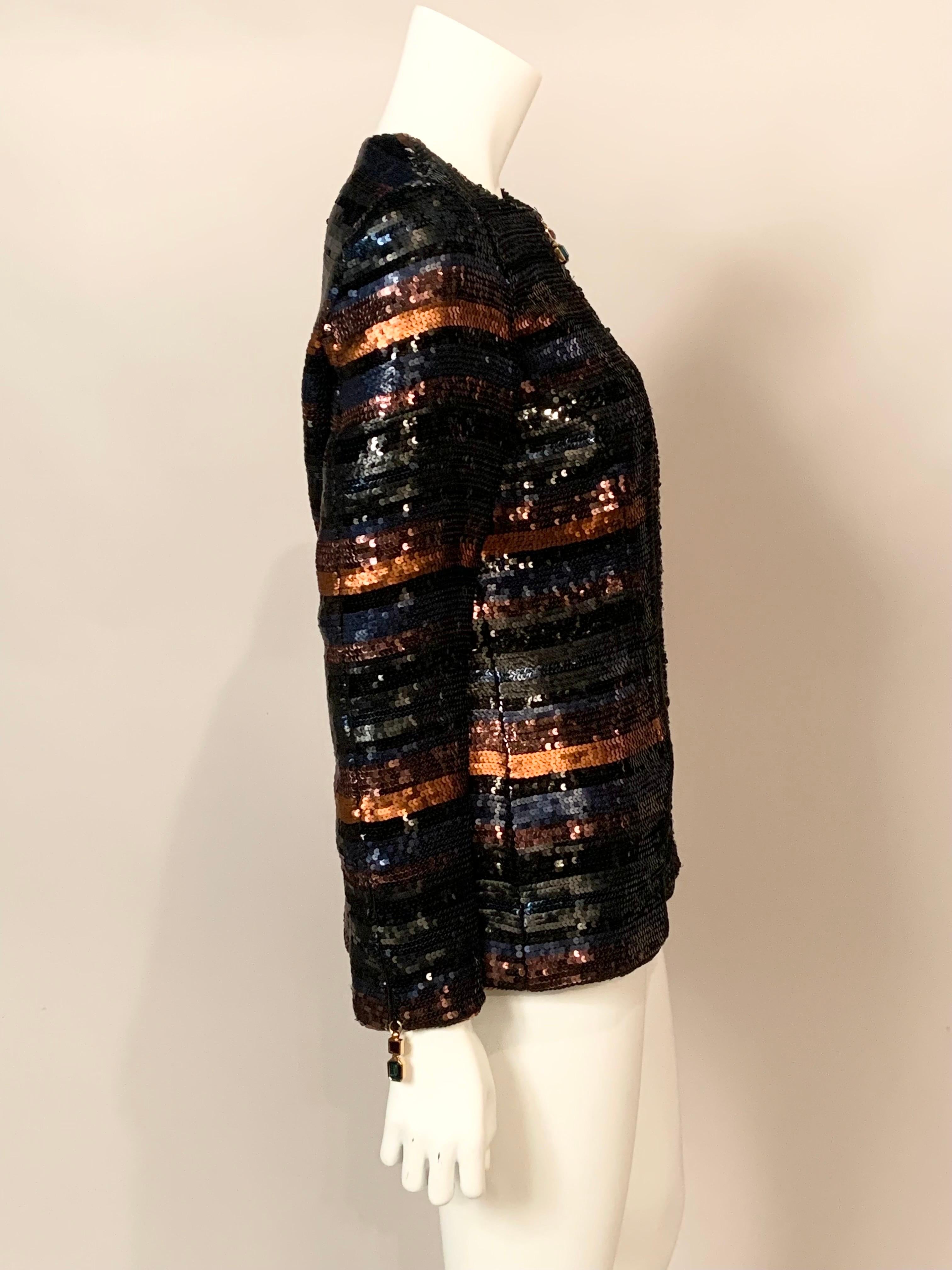 Women's Gianfranco Ferre Multi Color Striped Zip Front Sequin Jacket For Sale