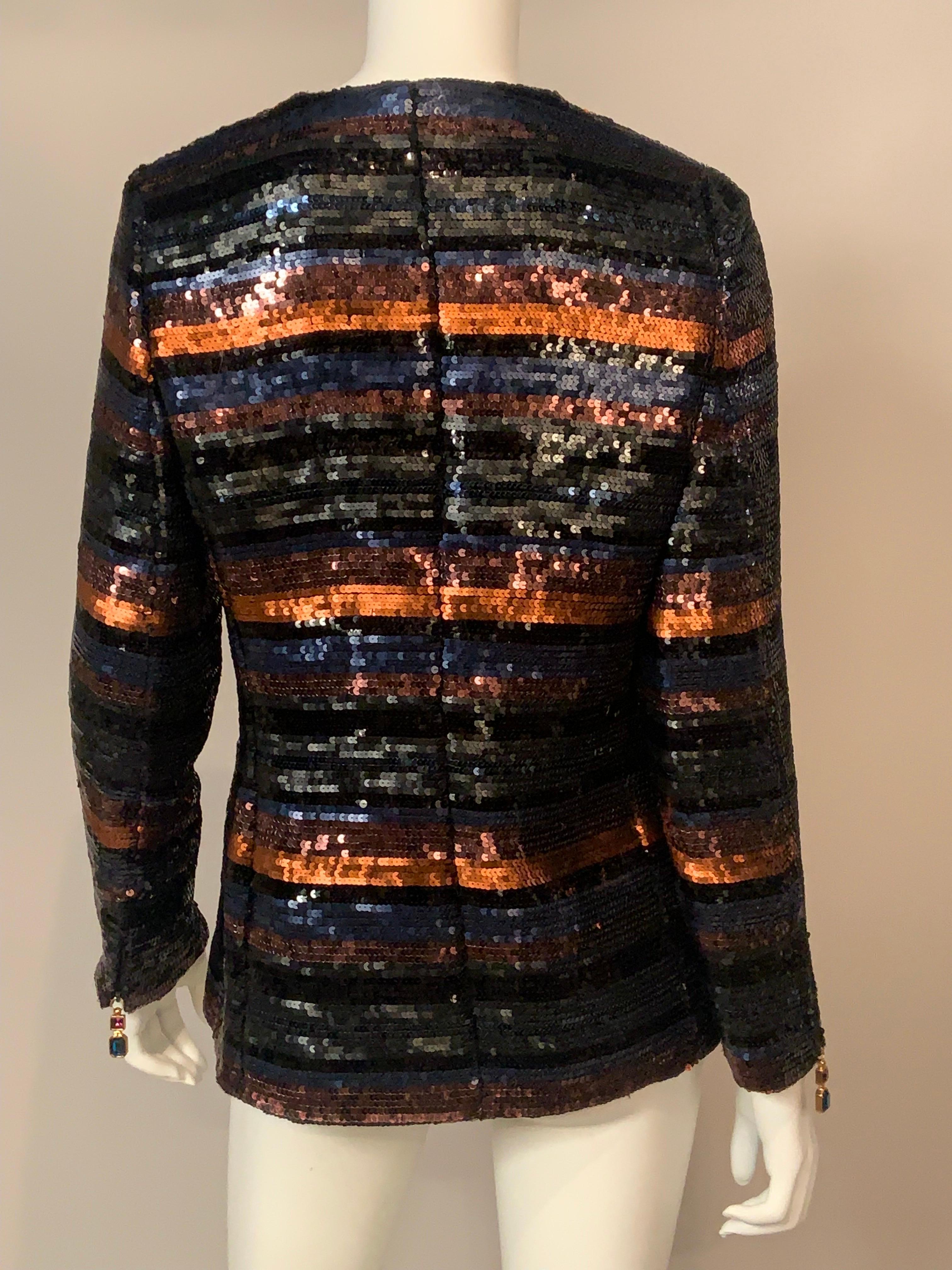Gianfranco Ferre Multi Color Striped Zip Front Sequin Jacket For Sale 1