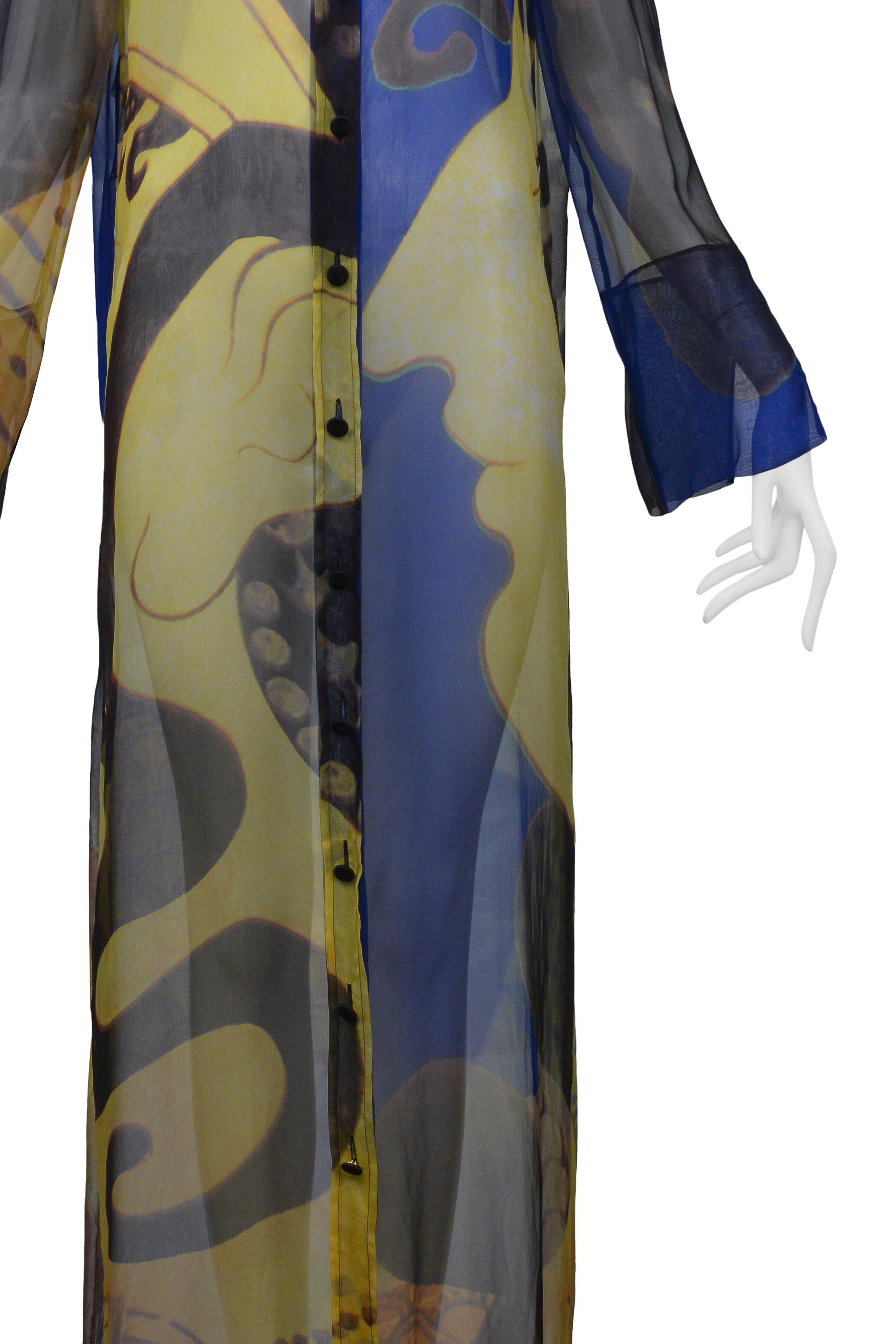 Women's Gianfranco Ferre Navy & Gold Chiffon Caftan Shirt Dress For Sale