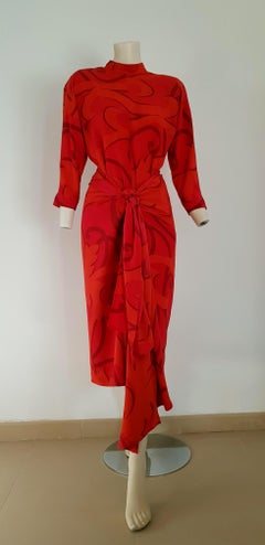 Gianfranco FERRÉ Couture Red Silk Dress with Skirt Foulard - Unworn