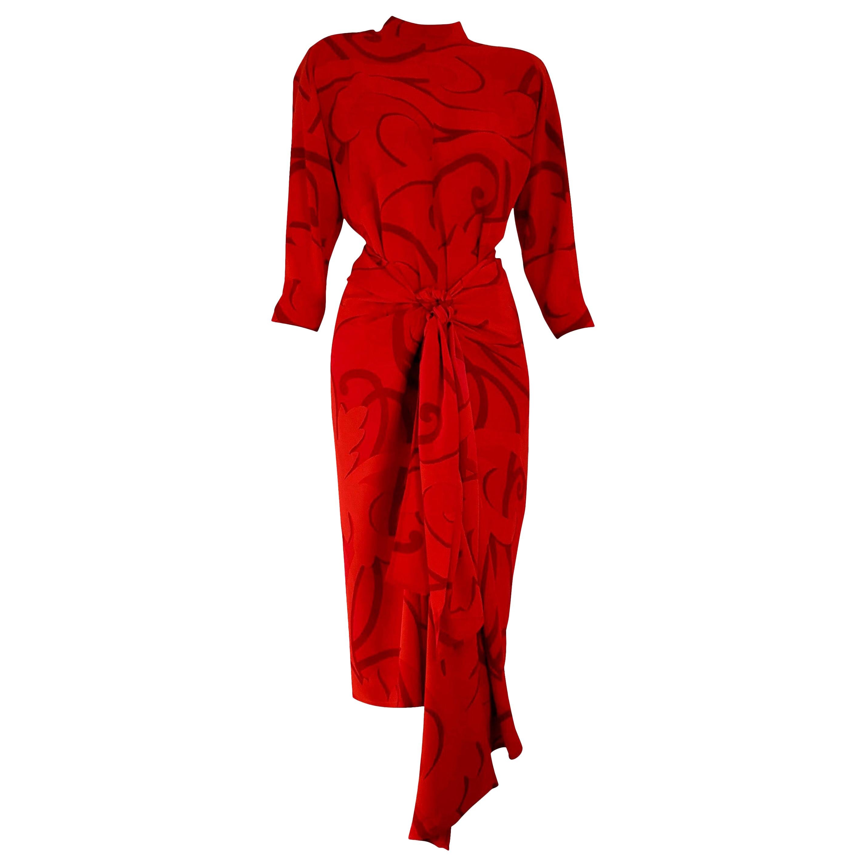 Gianfranco FERRÉ Couture Red Silk Dress with Skirt Foulard - Unworn For Sale