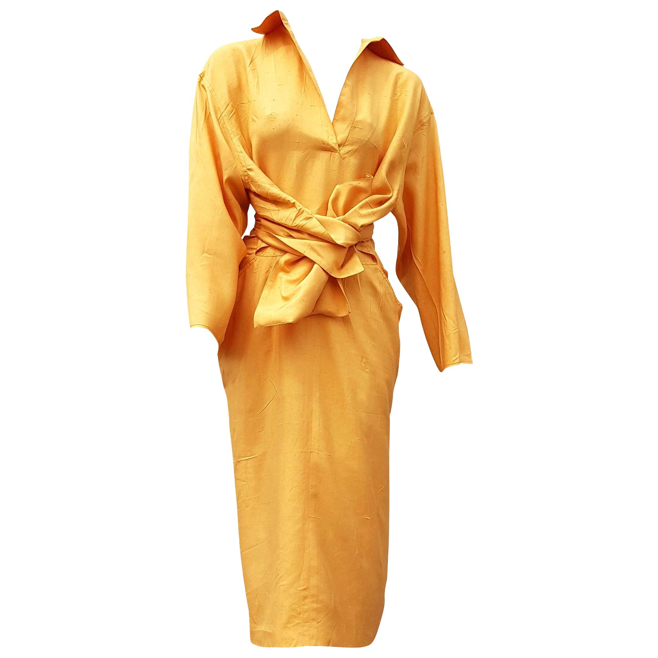 Gianfranco FERRÉ "New" Haute Couture Yellow Silk Shantung Dress - Unworn For Sale