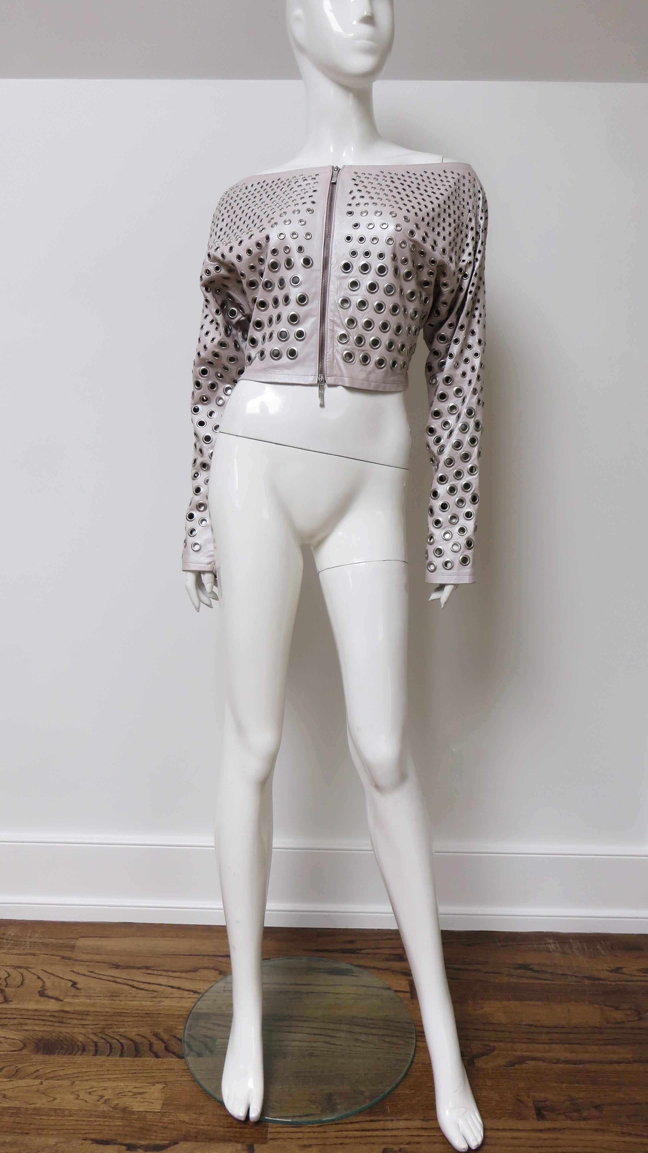 Gianfranco Ferre New Pink Leather Jacket with Grommets For Sale 3