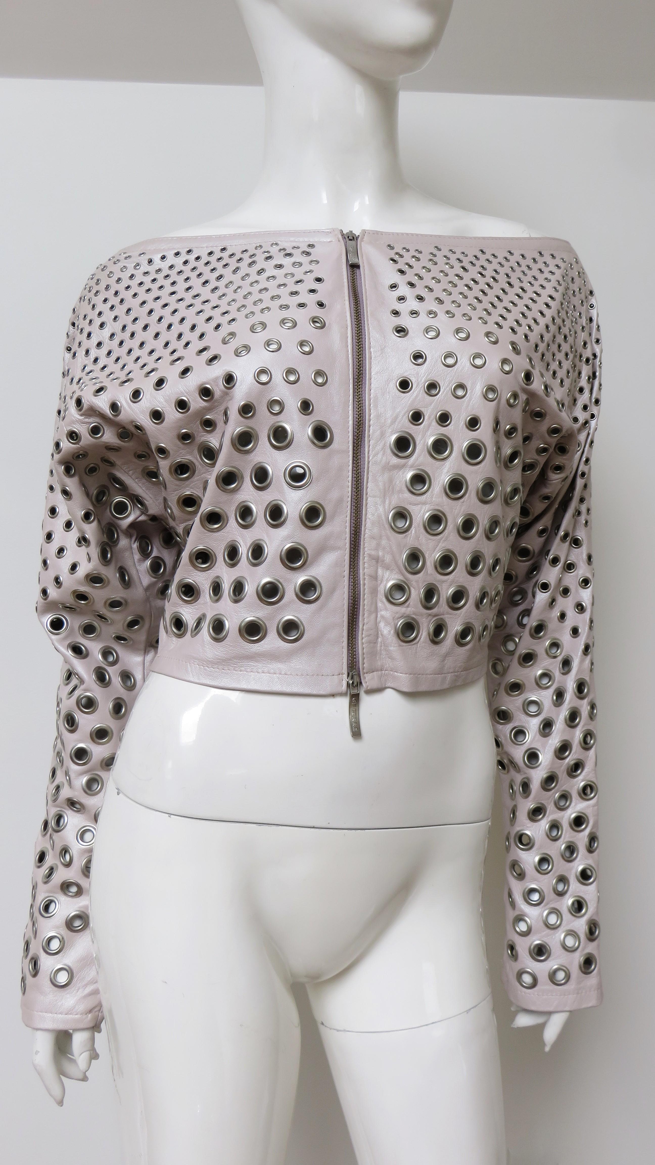 Gianfranco Ferre New Pink Leather Jacket with Grommets For Sale 1