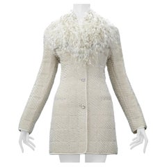 Vintage Gianfranco Ferre Off-White Quilted Evening Coat With Silver Flecks & Feathers
