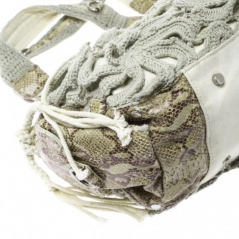 Grigio Gianfranco Ferre Greene & Greene & Greene Tote in pelle goffrata di pitone e crochet in vendita