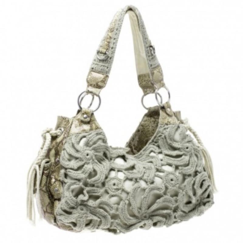 Gianfranco Ferre Greene & Greene & Greene Tote in pelle goffrata di pitone e crochet in vendita 1