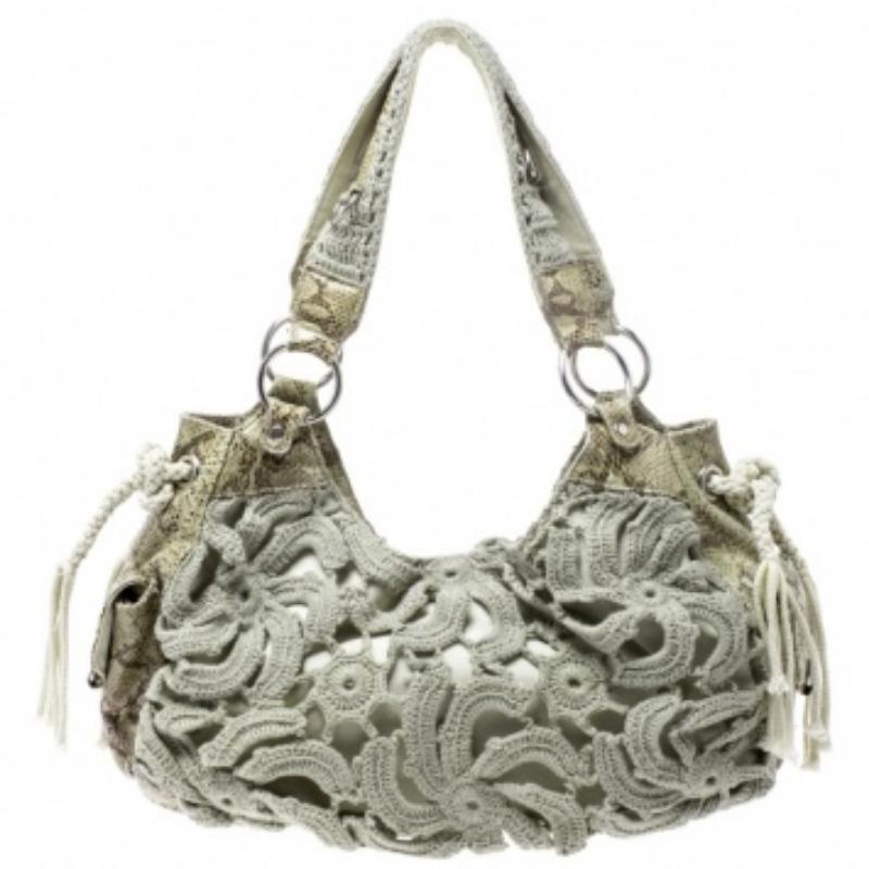 Gianfranco Ferre Greene & Greene & Greene Tote in pelle goffrata di pitone e crochet in vendita 2