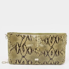 Gianfranco Ferre Olive Green Python Oversized Zip Clutch