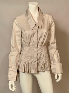 Gianfranco Ferre Pale Oyster Grey Silk Blouse with Peplum