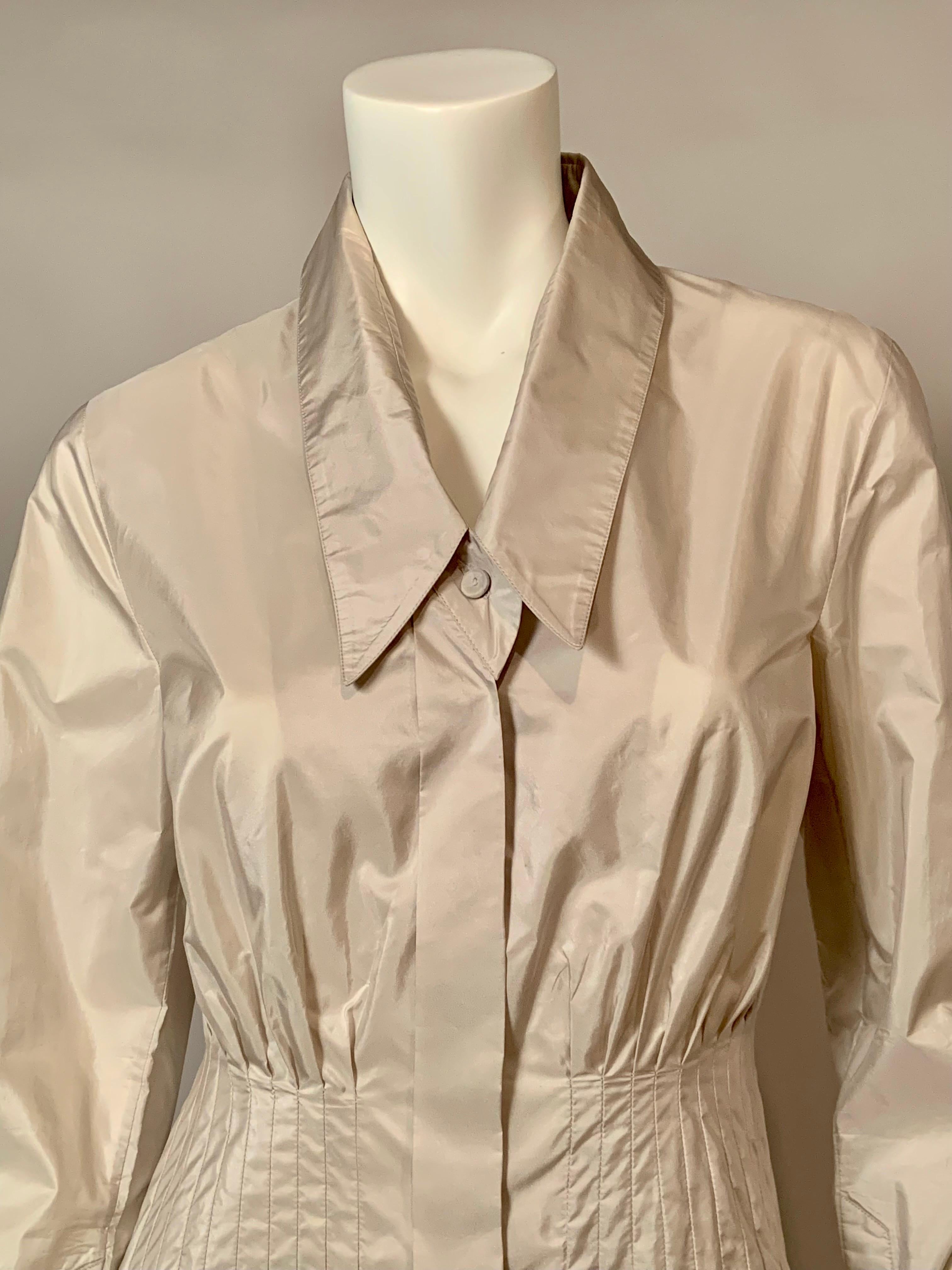 Women's Gianfranco Ferre Pale Oyster Grey Silk Blouse with Peplum For Sale