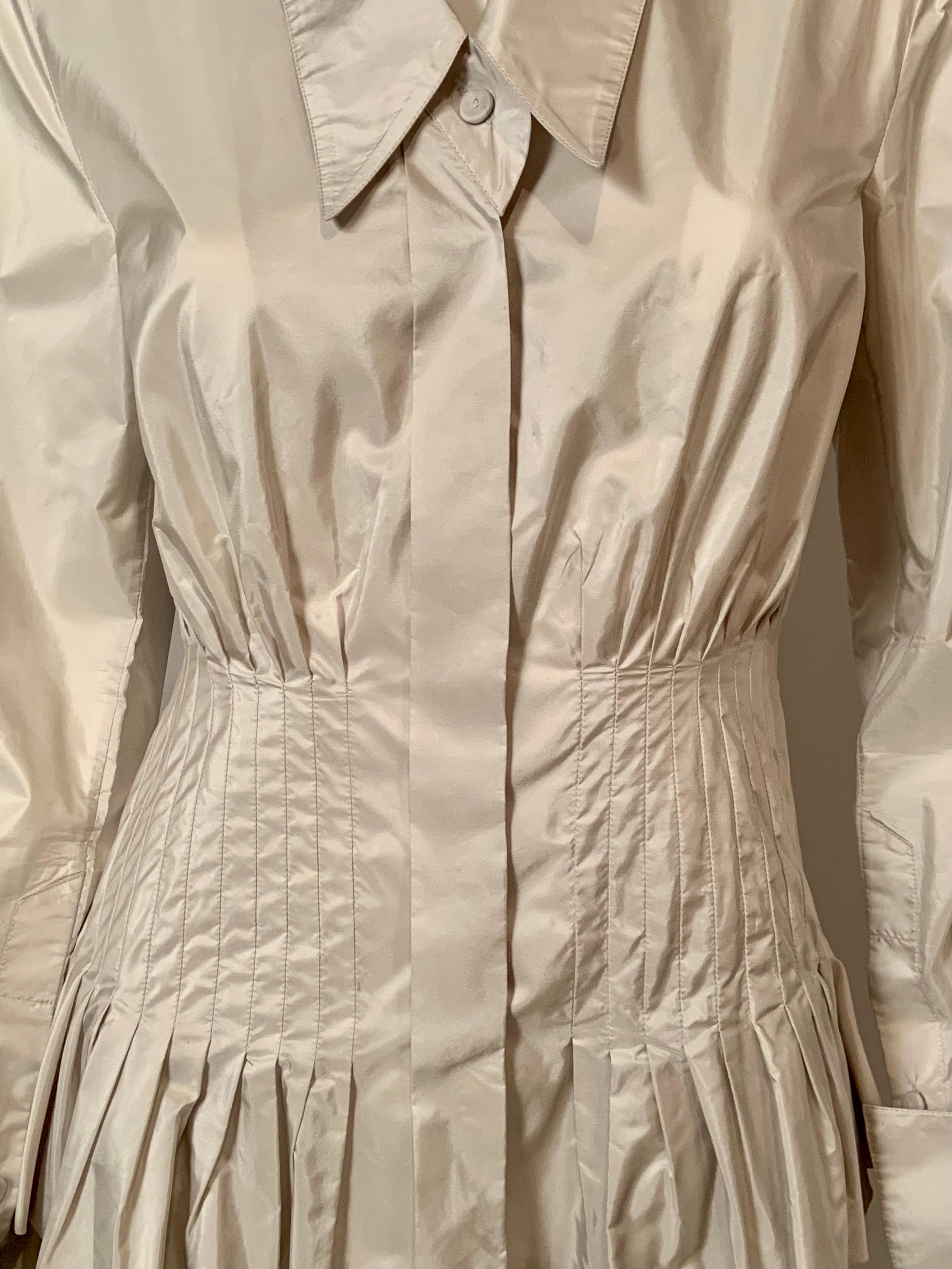 Gianfranco Ferre Pale Oyster Grey Silk Blouse with Peplum For Sale 1