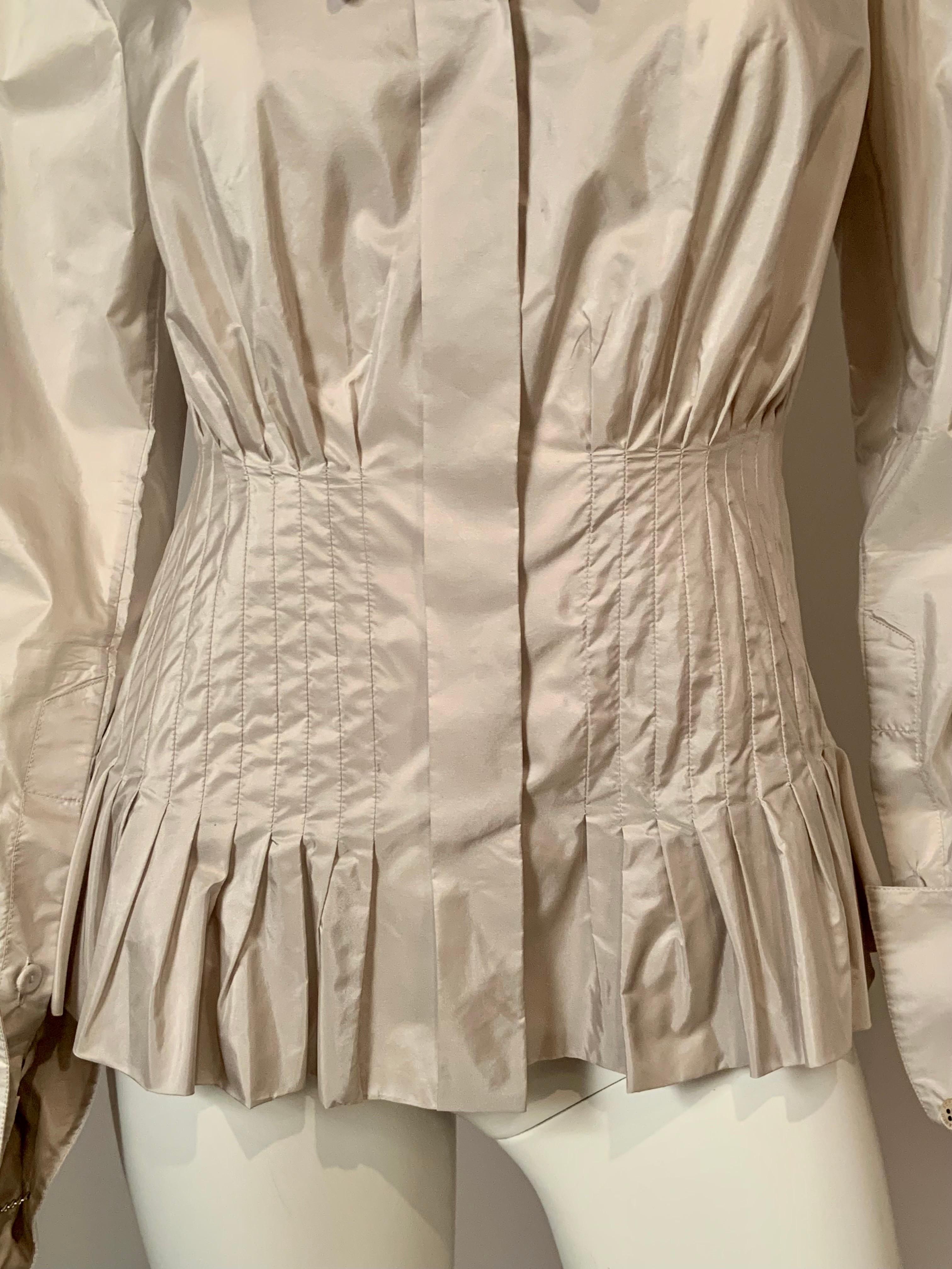 Gianfranco Ferre Pale Oyster Grey Silk Blouse with Peplum For Sale 2