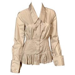 Gianfranco Ferre Blusa de seda gris ostra pálida con peplum