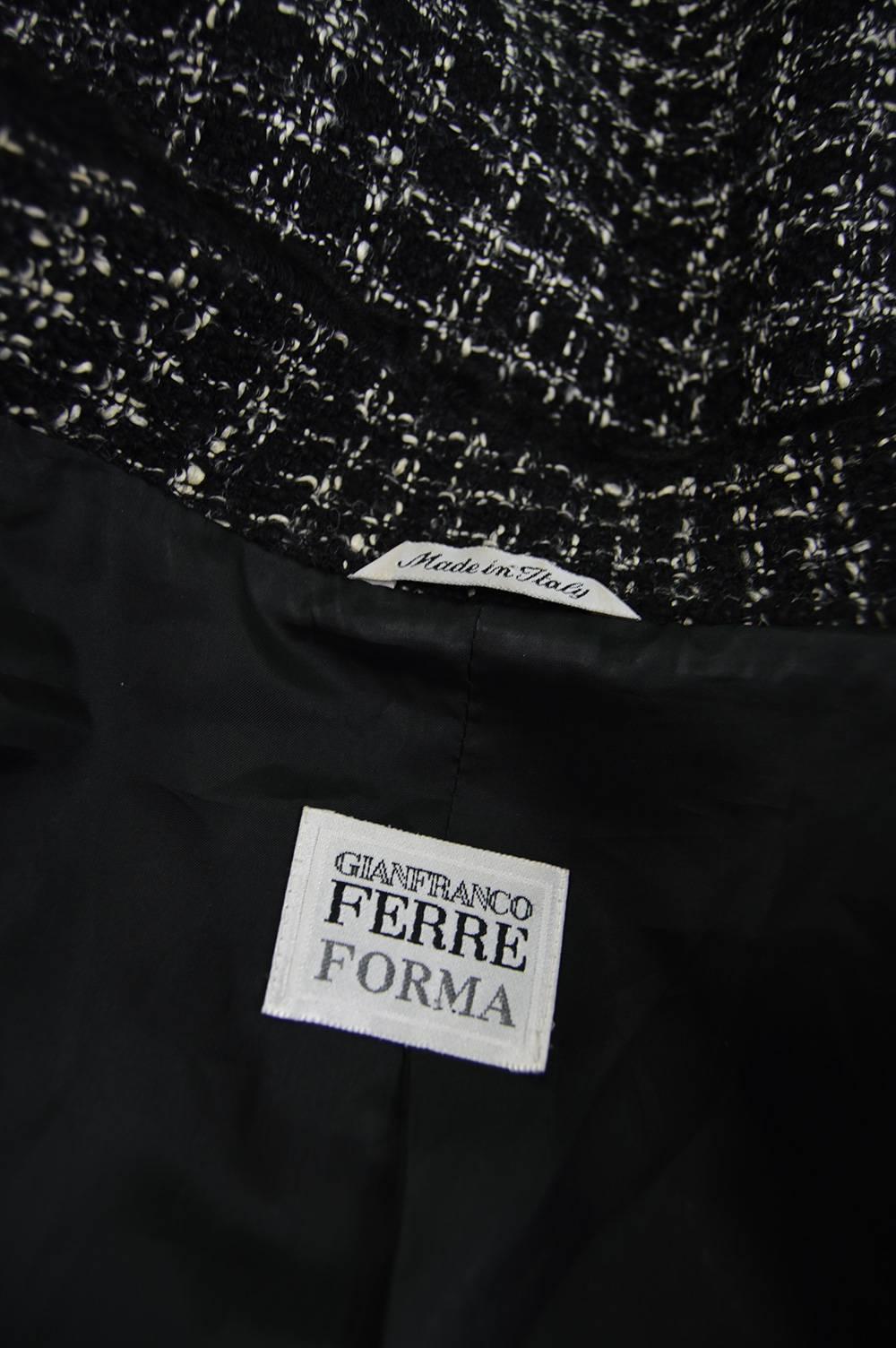 Gianfranco Ferre Persian Lamb Trim Black & White Bouclé Plus Size Jacket, 1990s For Sale 4
