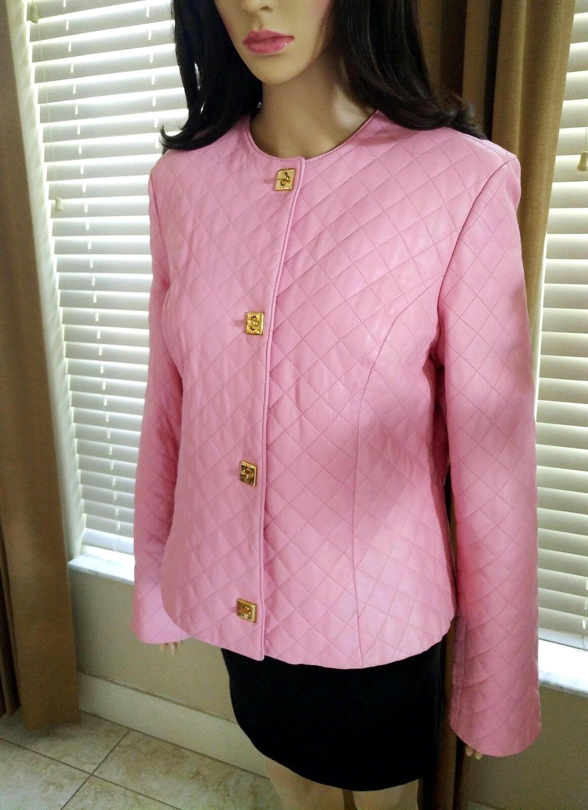  Gianfranco Ferre Petal Pink Quilted Lambskin Leather Jacket EU 38/ US 4 6 For Sale 6