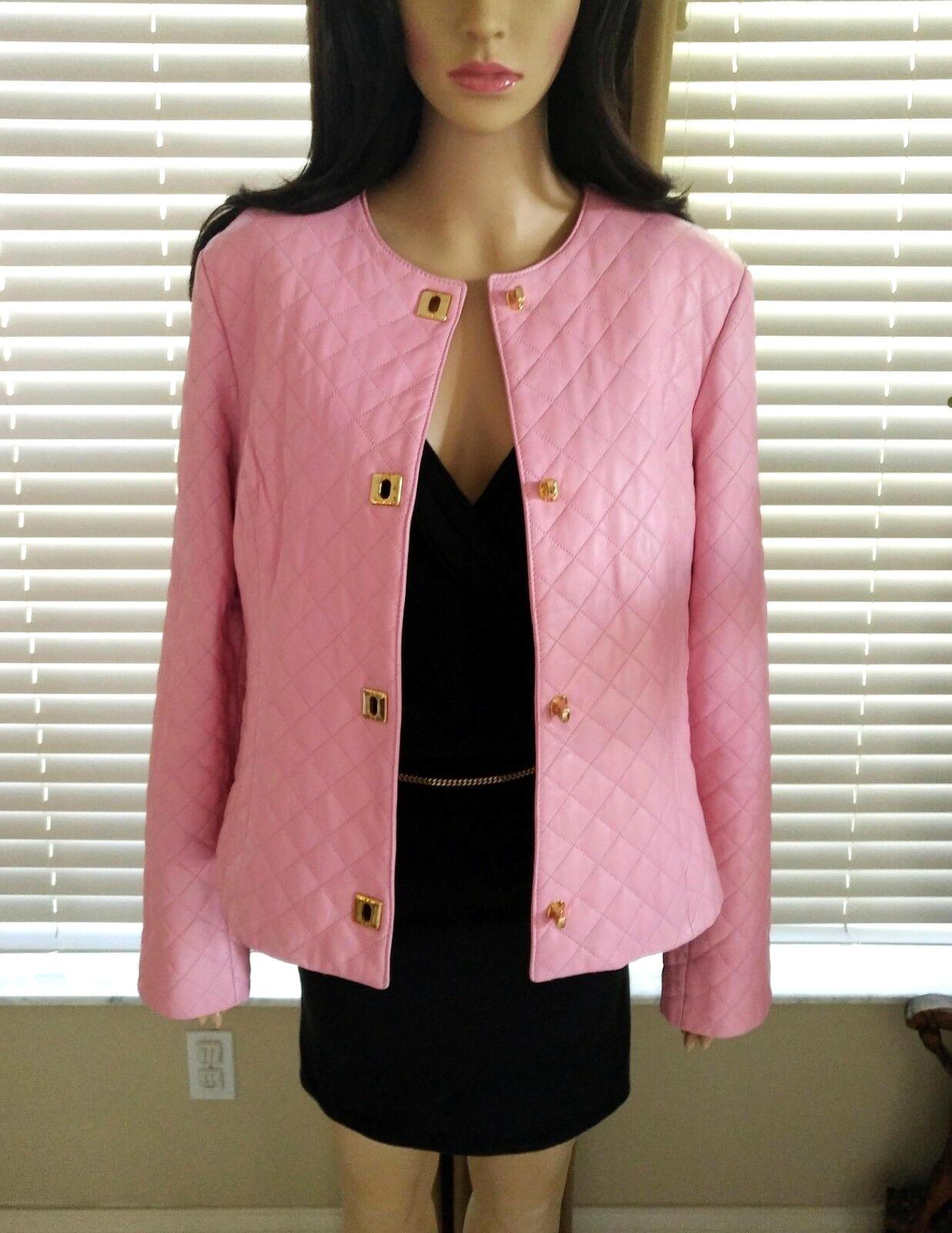  Gianfranco Ferre Petal Pink Quilted Lambskin Leather Jacket EU 38/ US 4 6 For Sale 8