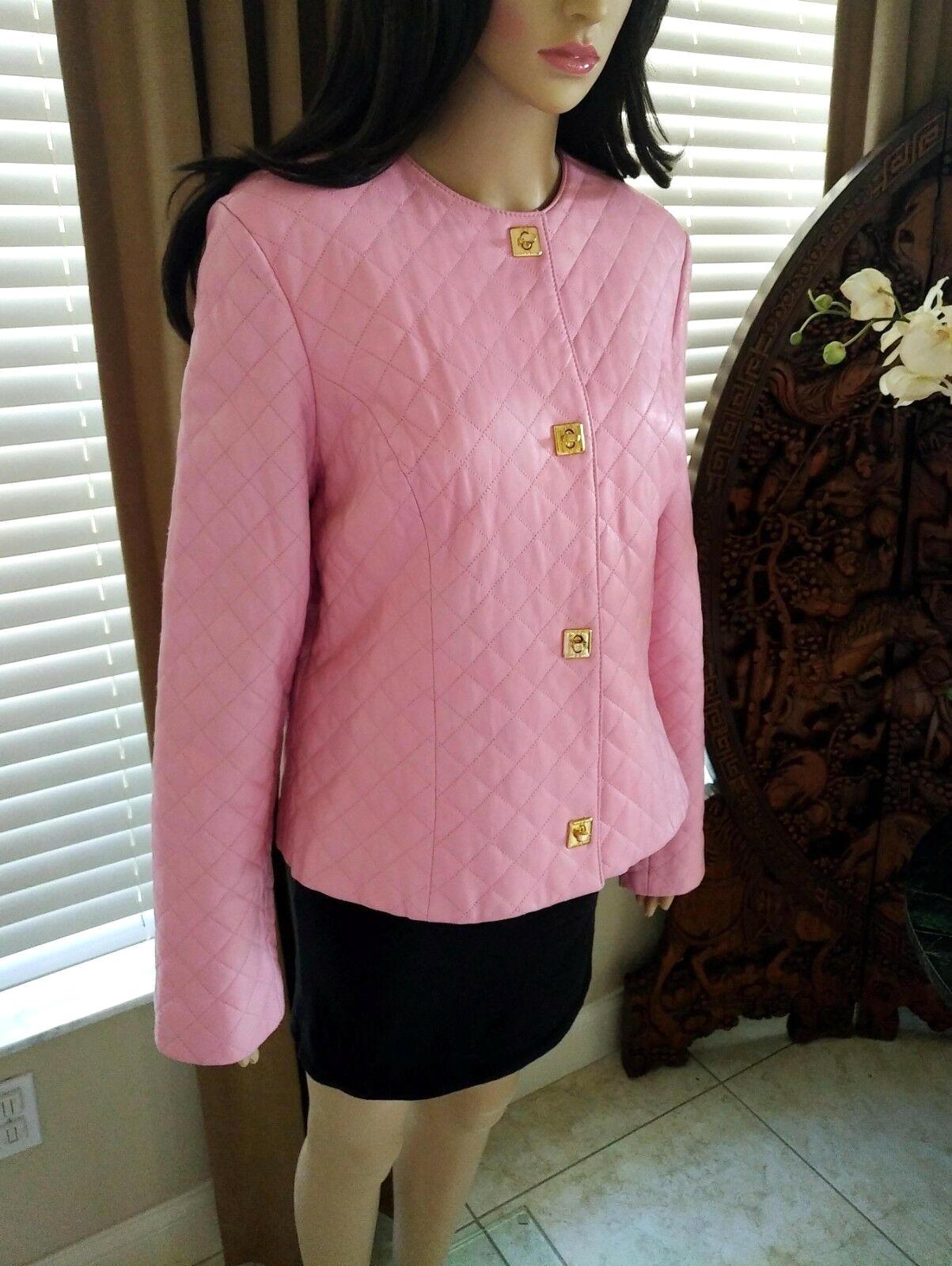Women's  Gianfranco Ferre Petal Pink Quilted Lambskin Leather Jacket EU 38/ US 4 6 For Sale
