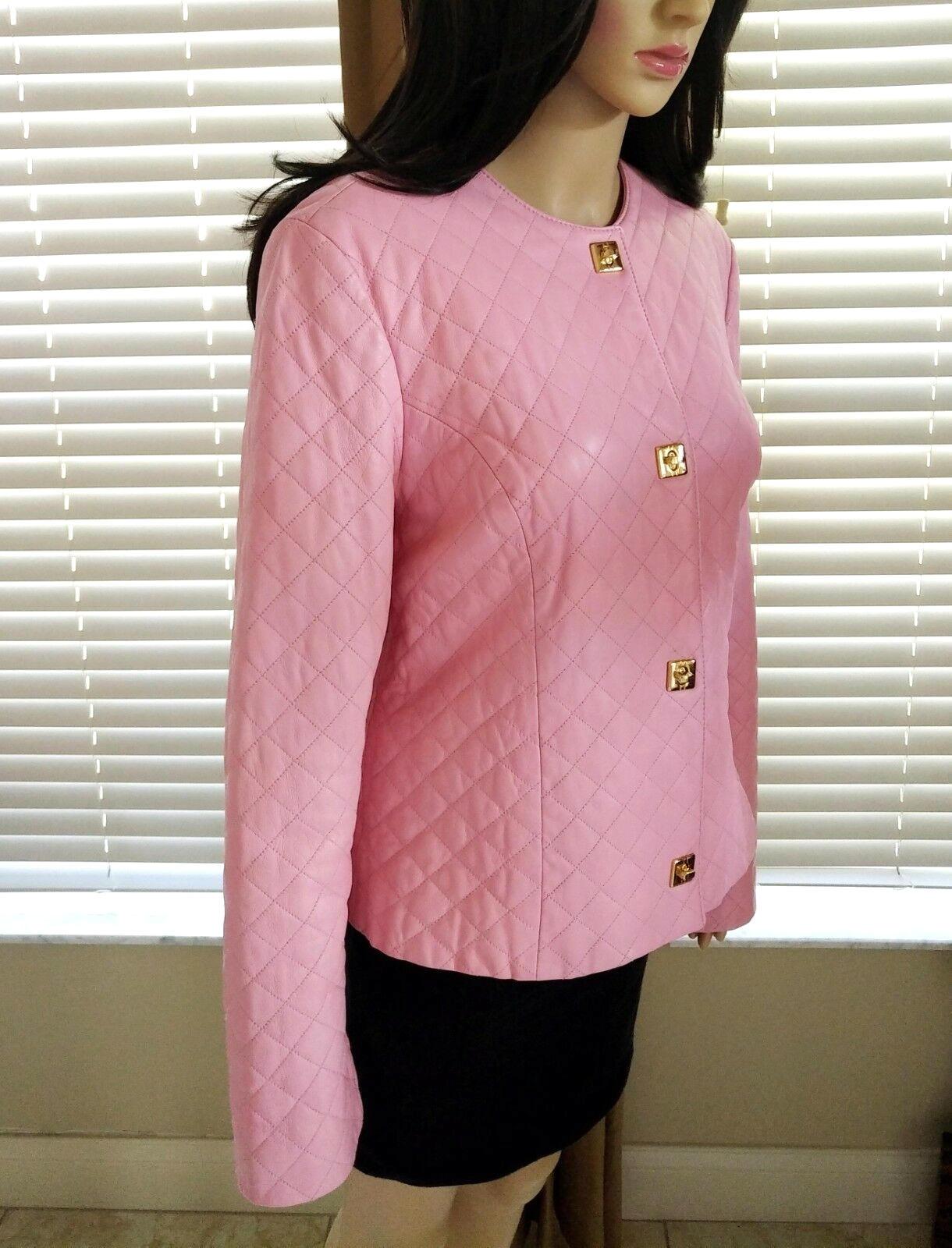  Gianfranco Ferre Petal Pink Quilted Lambskin Leather Jacket EU 38/ US 4 6 For Sale 1