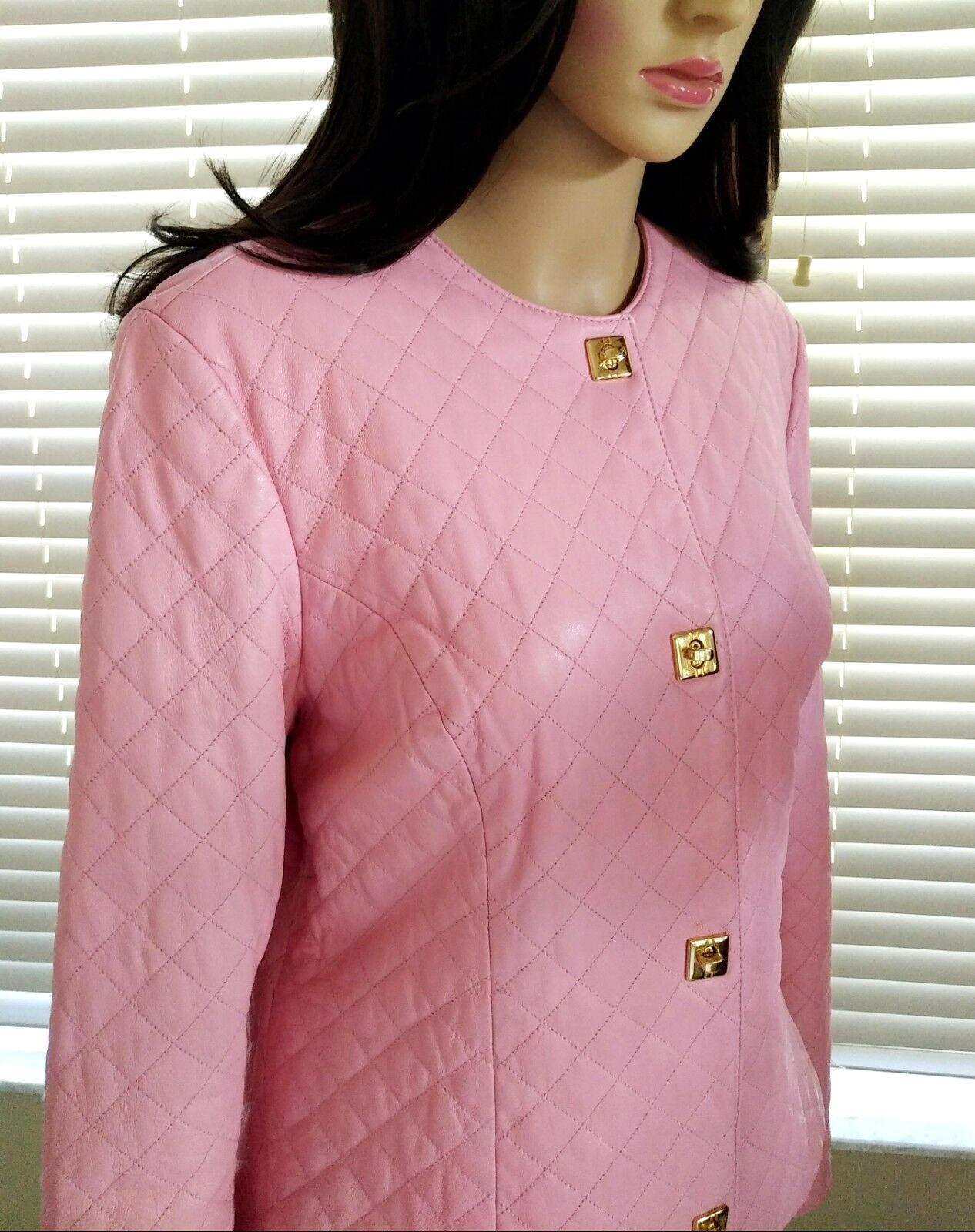 Gianfranco Ferre Petal Pink Quilted Lambskin Leather Jacket EU 38/ US 4 6 For Sale 2