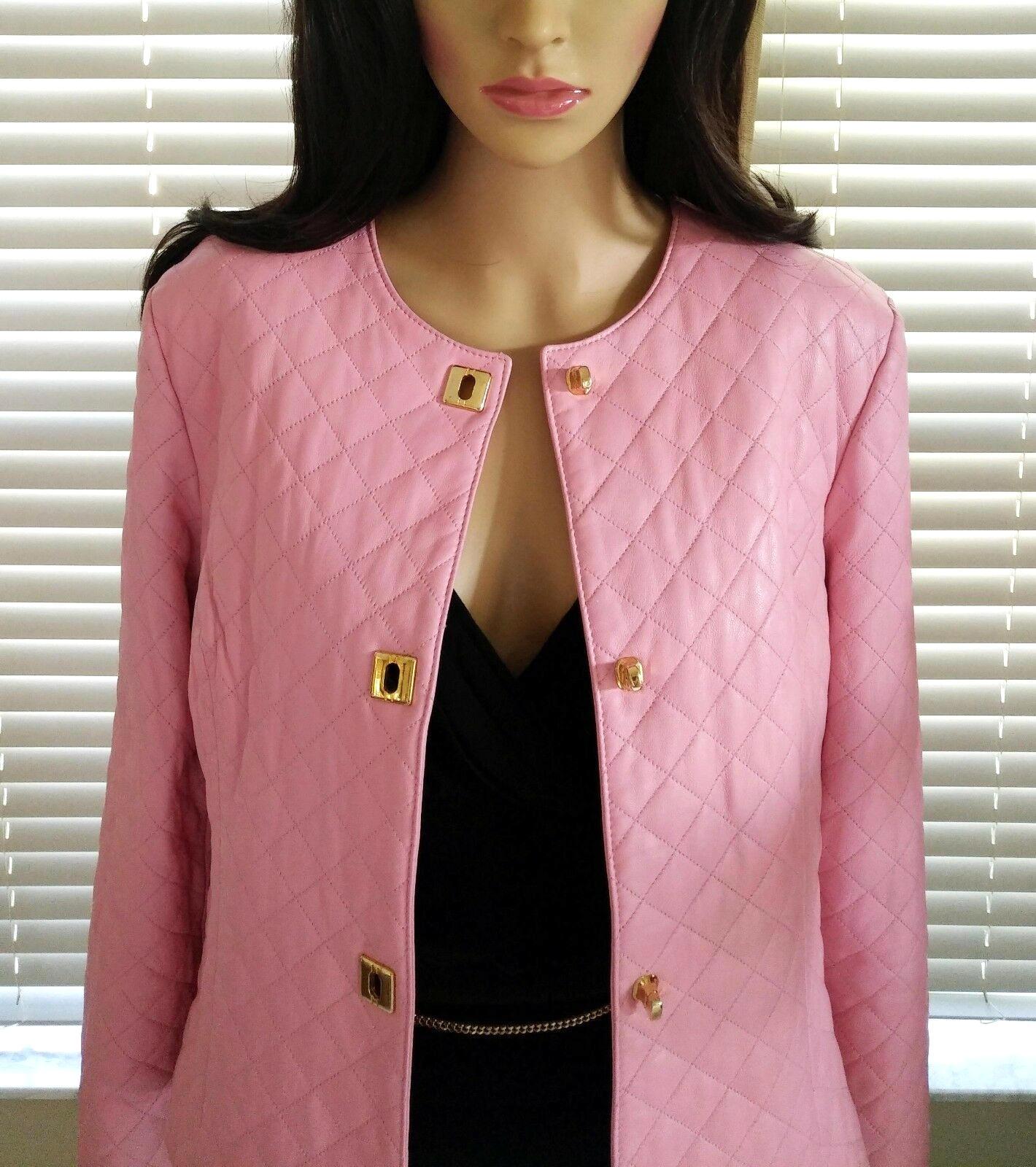  Gianfranco Ferre Petal Pink Quilted Lambskin Leather Jacket EU 38/ US 4 6 For Sale 4