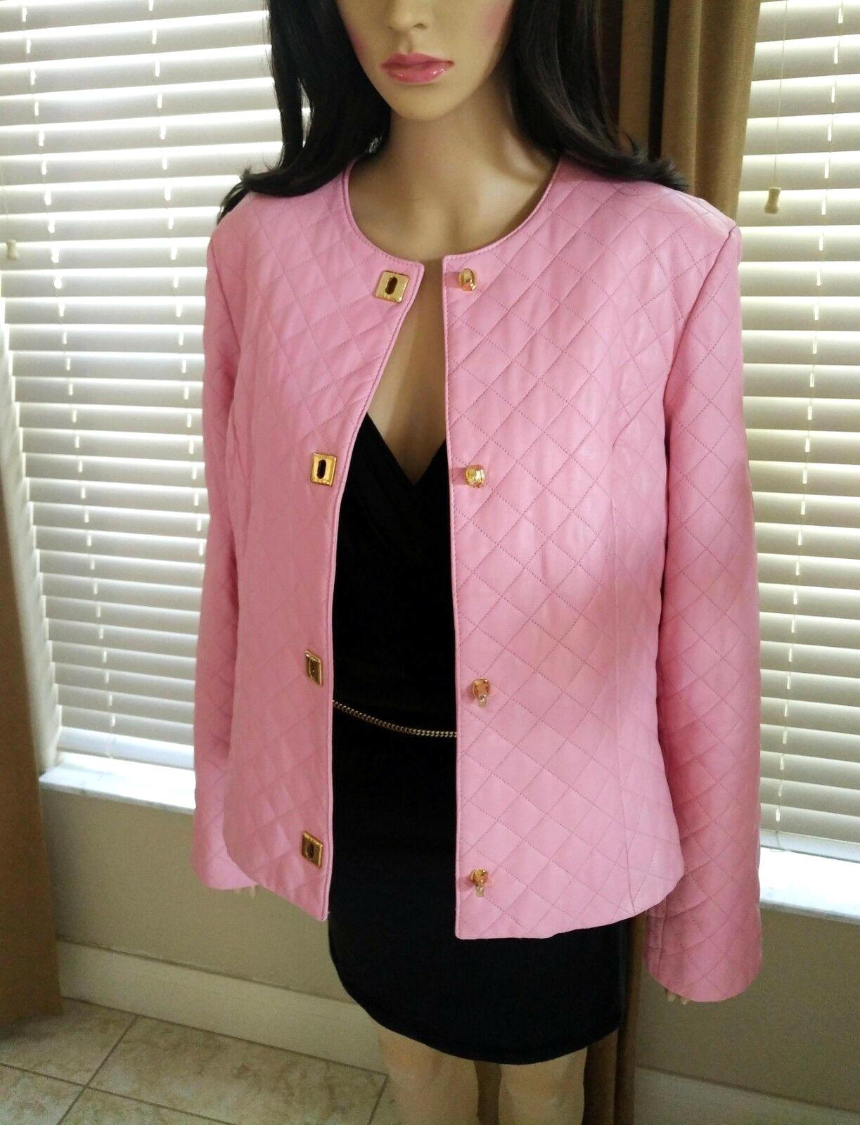  Gianfranco Ferre Petal Pink Quilted Lambskin Leather Jacket EU 38/ US 4 6 For Sale 5