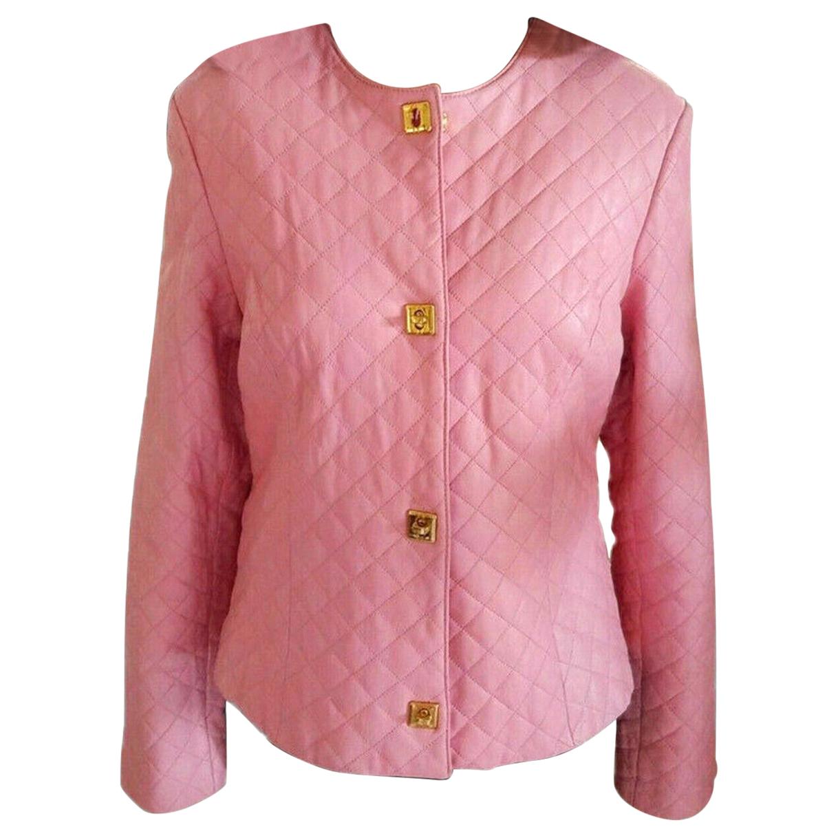  Gianfranco Ferre Petal Pink Quilted Lambskin Leather Jacket EU 38/ US 4 6 For Sale