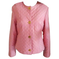Gianfranco Ferre Petal Pink Quilted Lambskin Leather Jacket EU 38/ US 4 6