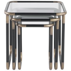 Gianfranco Ferre Pigneto Side Table in Metal and Glass Top
