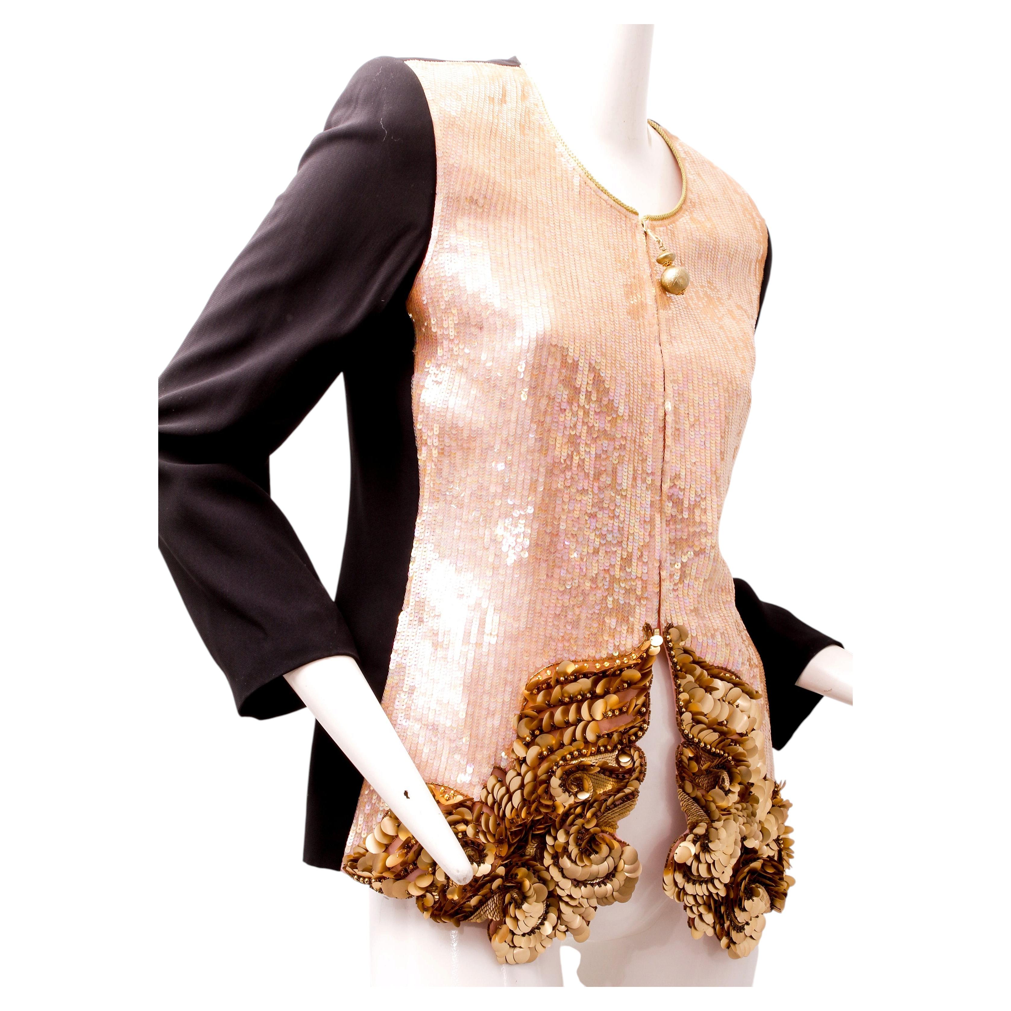 GIANFRANCO FERRE, Pink Organza Silk Vest or Jacket with Gold Tone Sequins