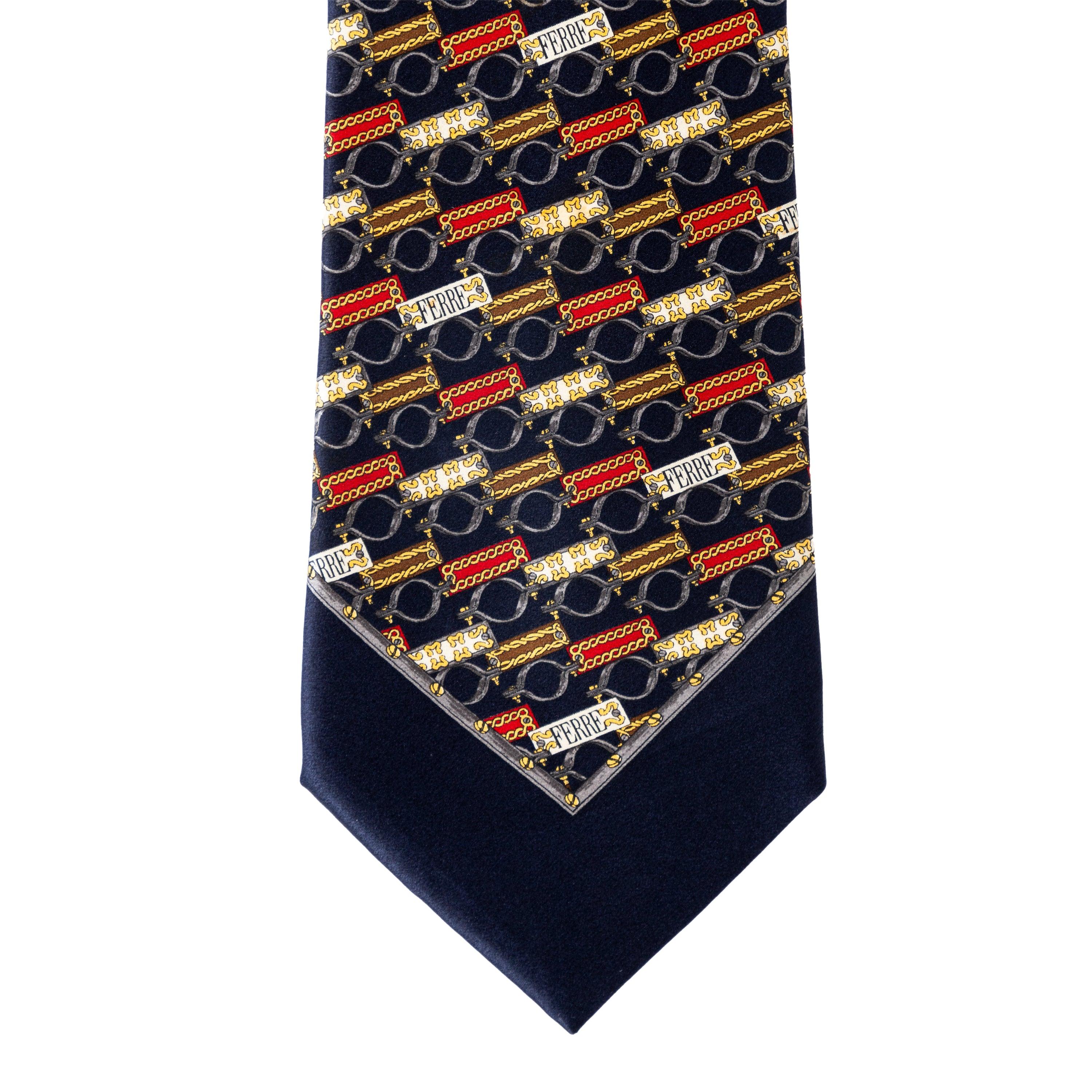 Black Gianfranco Ferré Printed Silk Tie - '90s For Sale