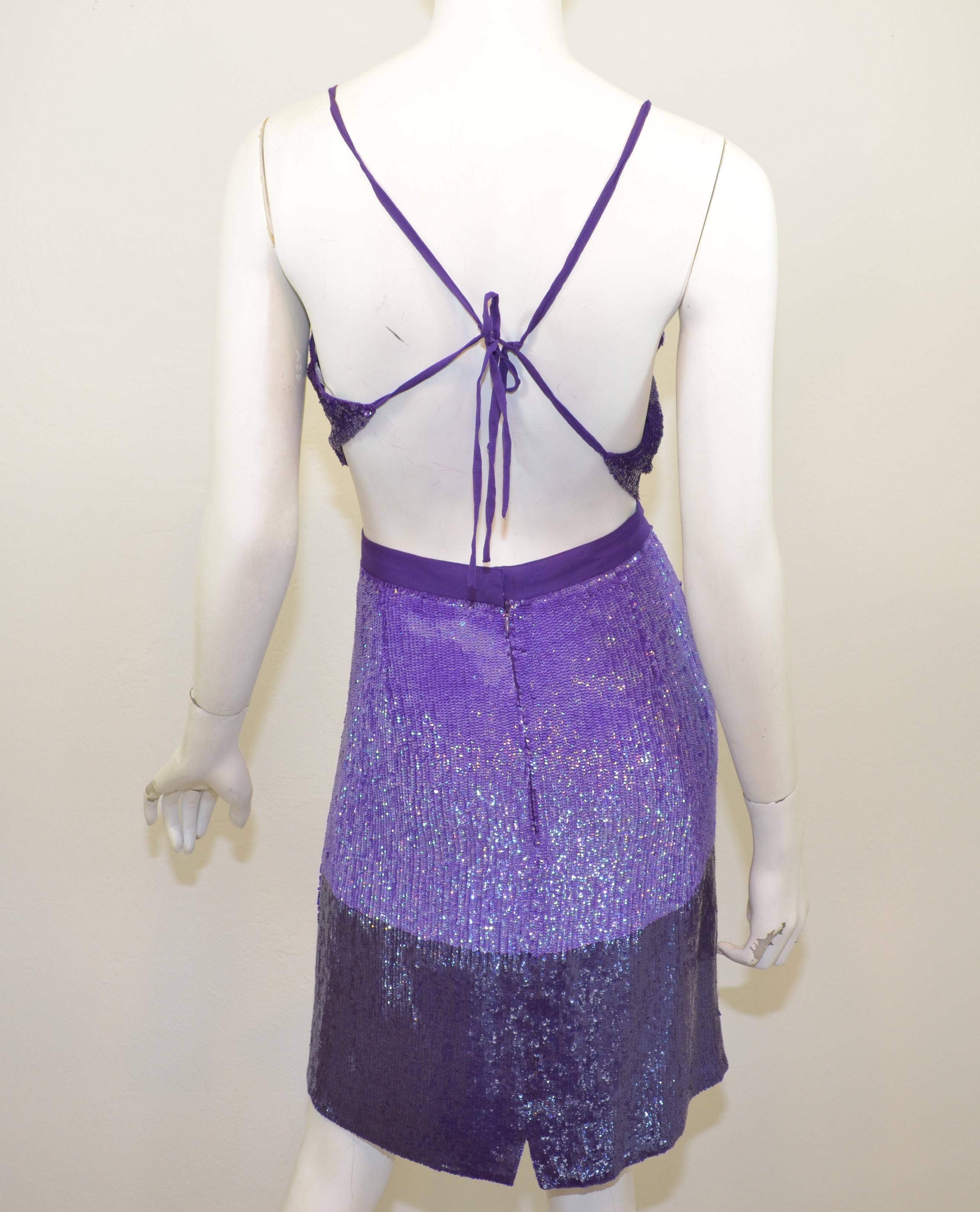 GianFranco Ferre Purple Sequin Skirt with Top Set In Excellent Condition In Carmel, CA