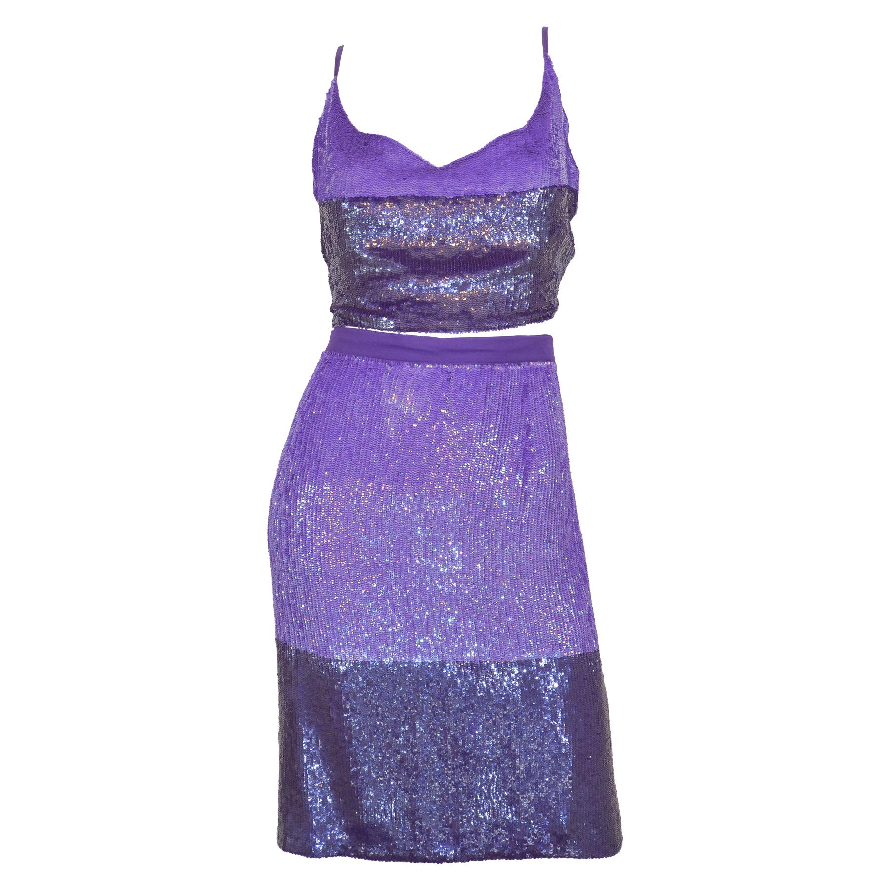 GianFranco Ferre Purple Sequin Skirt with Top Set