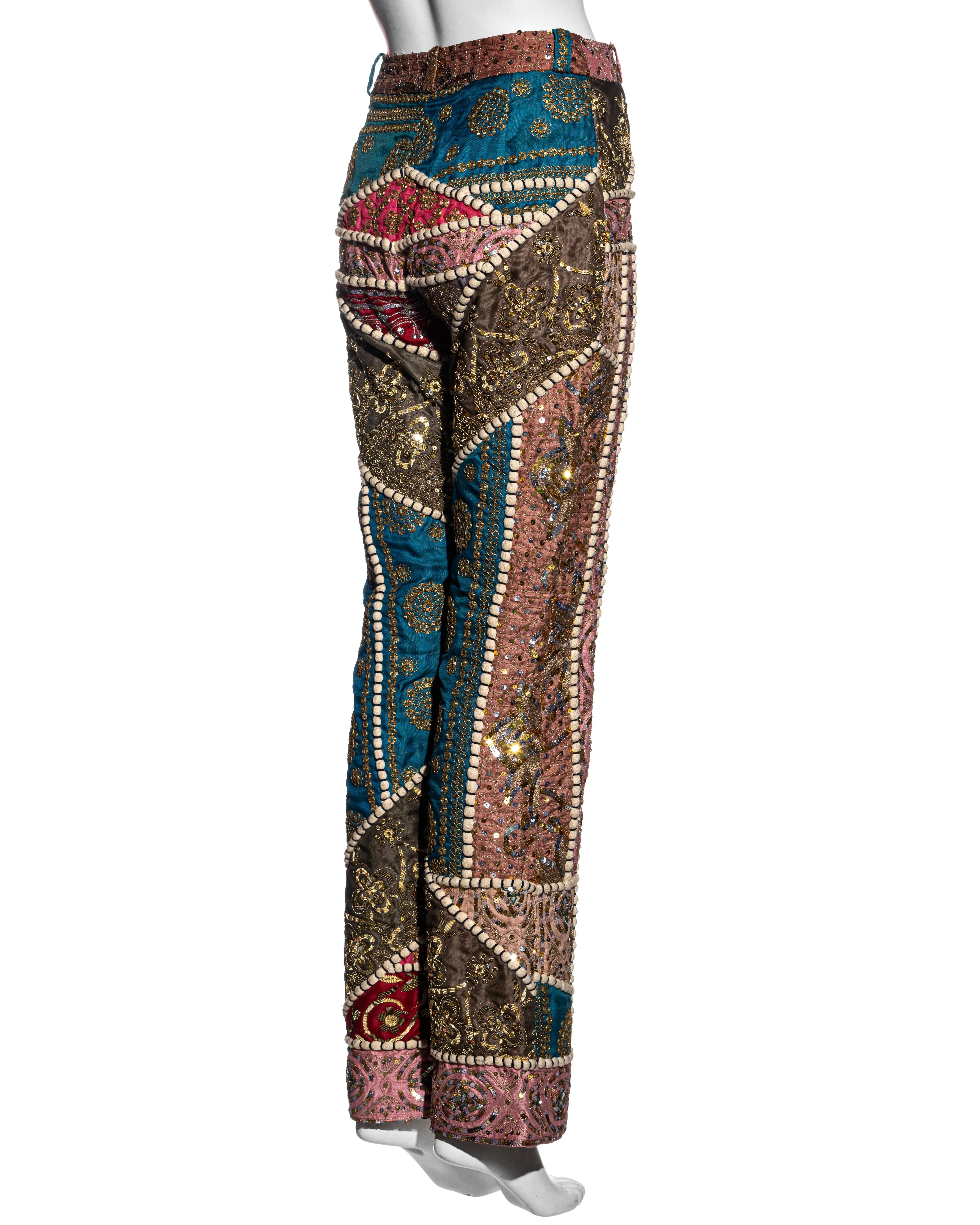 Gianfranco Ferre raw silk patchwork embroidered pants, ss 2002 For Sale 5
