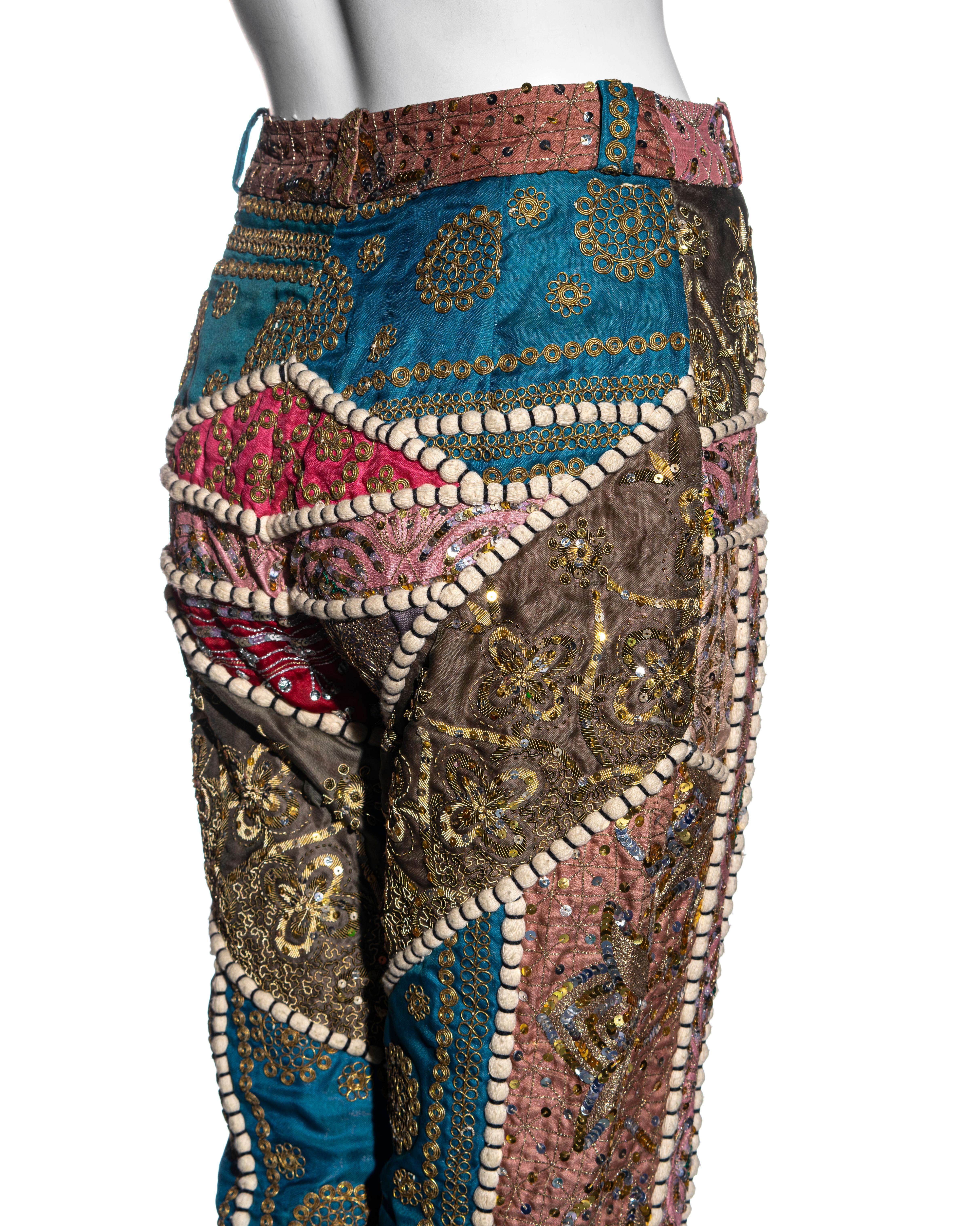 Gianfranco Ferre raw silk patchwork embroidered pants, ss 2002 For Sale 6