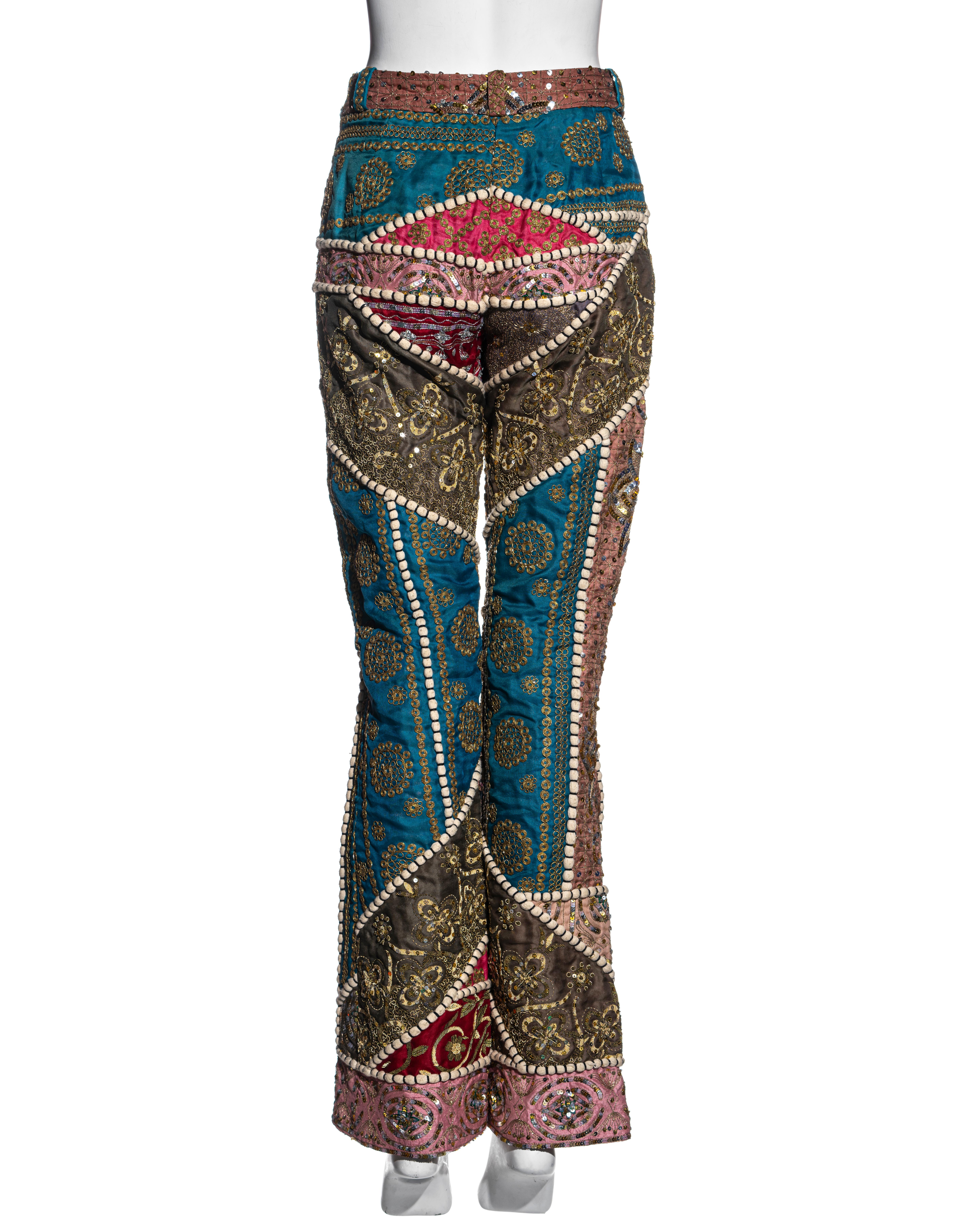 Gianfranco Ferre raw silk patchwork embroidered pants, ss 2002 For Sale 7
