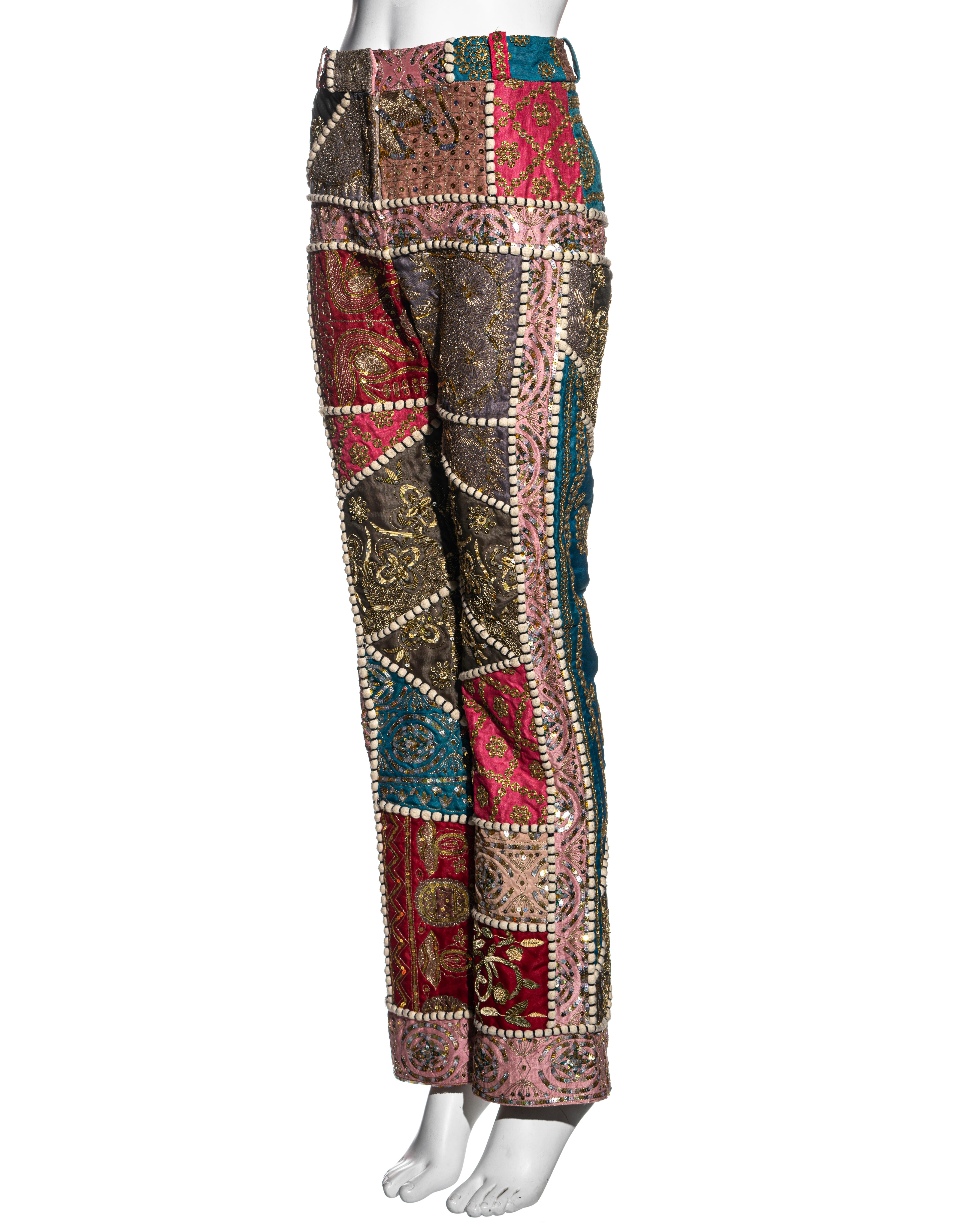 Gianfranco Ferre raw silk patchwork embroidered pants, ss 2002 For Sale 2
