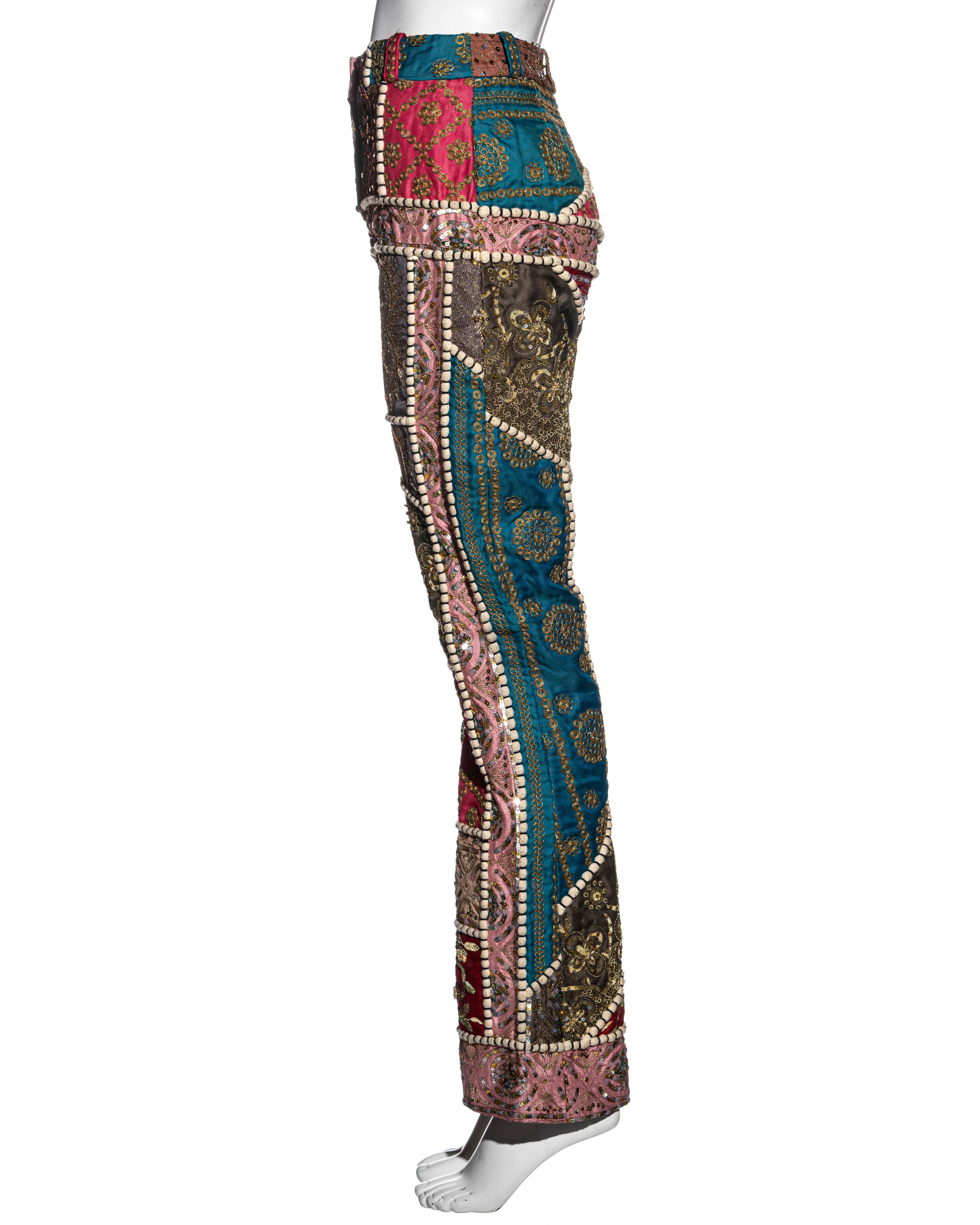 Gianfranco Ferre raw silk patchwork embroidered pants, ss 2002 For Sale 3