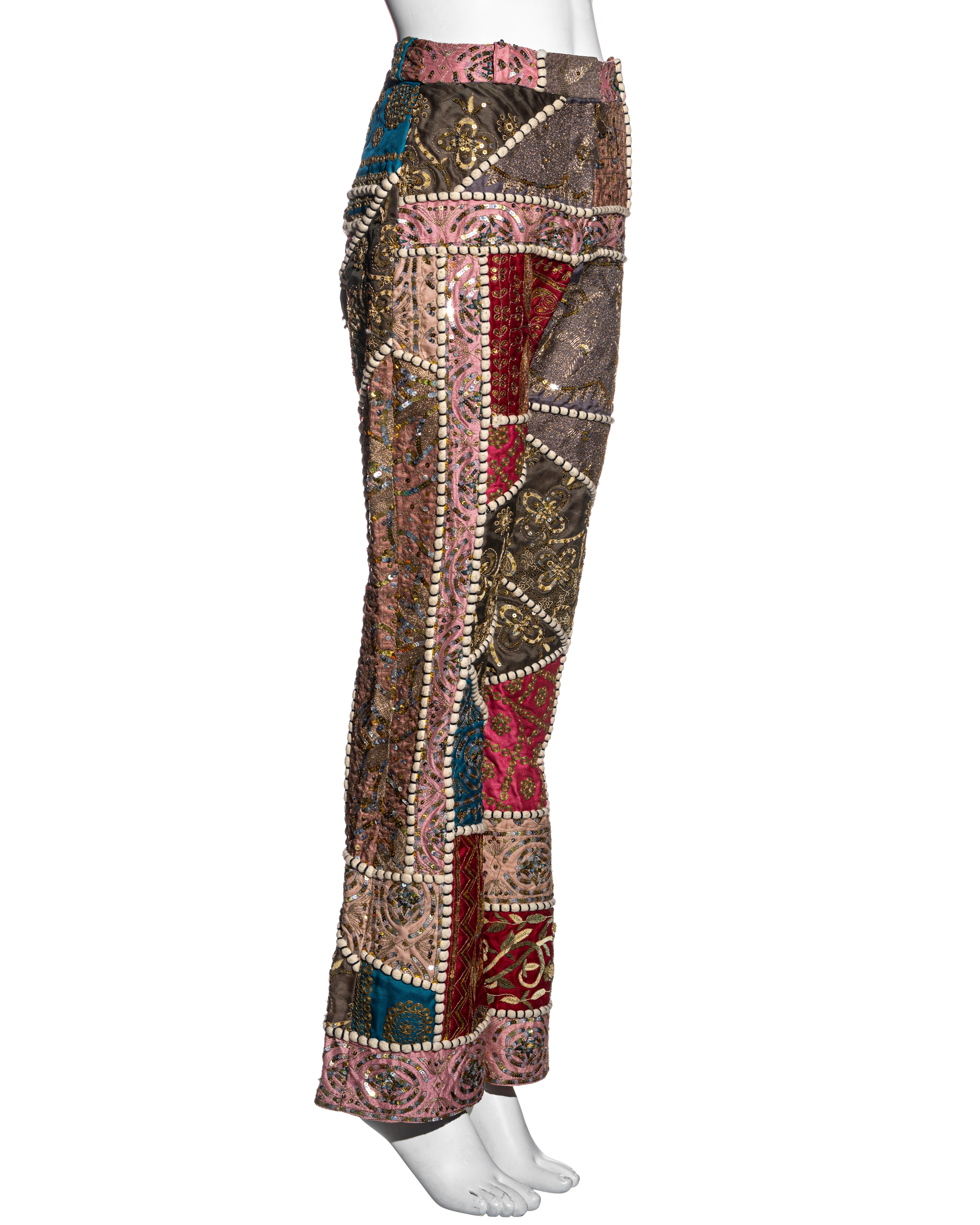 Gianfranco Ferre raw silk patchwork embroidered pants, ss 2002 For Sale 4