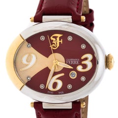 Gianfranco Ferre Red White Stainless Steel Diamond Collection Oval Watch 44 mm