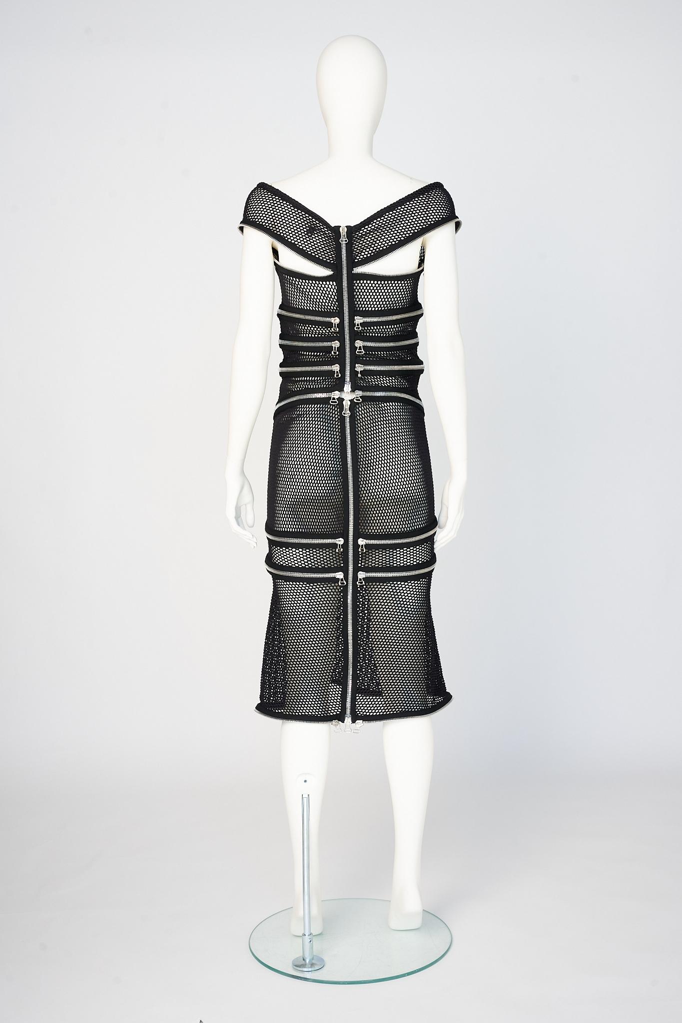 Gianfranco Ferre Runway Fishnet Zip-Embellished Dress, Spring-Summer 2005 8