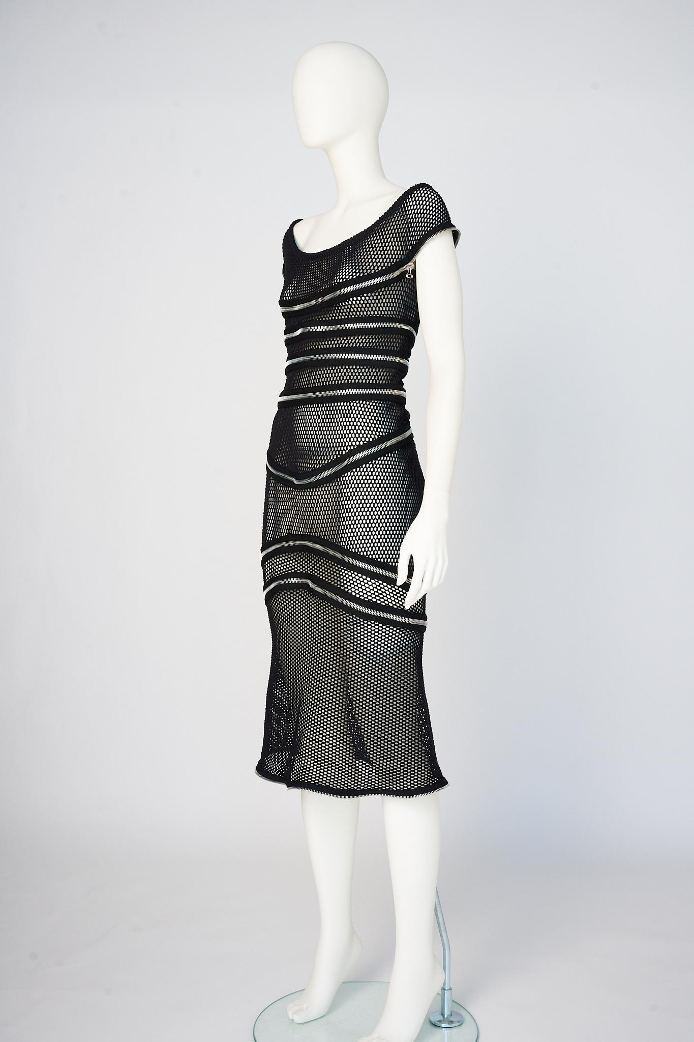 Gianfranco Ferre Runway Fishnet Zip-Embellished Dress, Spring-Summer 2005 9