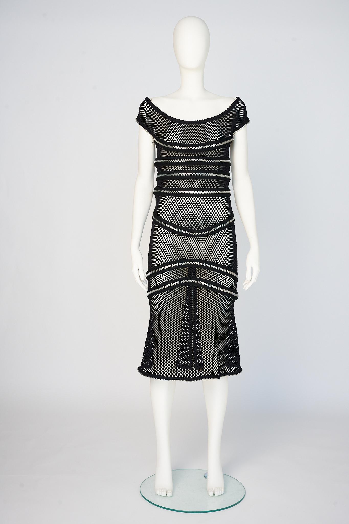 Women's Gianfranco Ferre Runway Fishnet Zip-Embellished Dress, Spring-Summer 2005