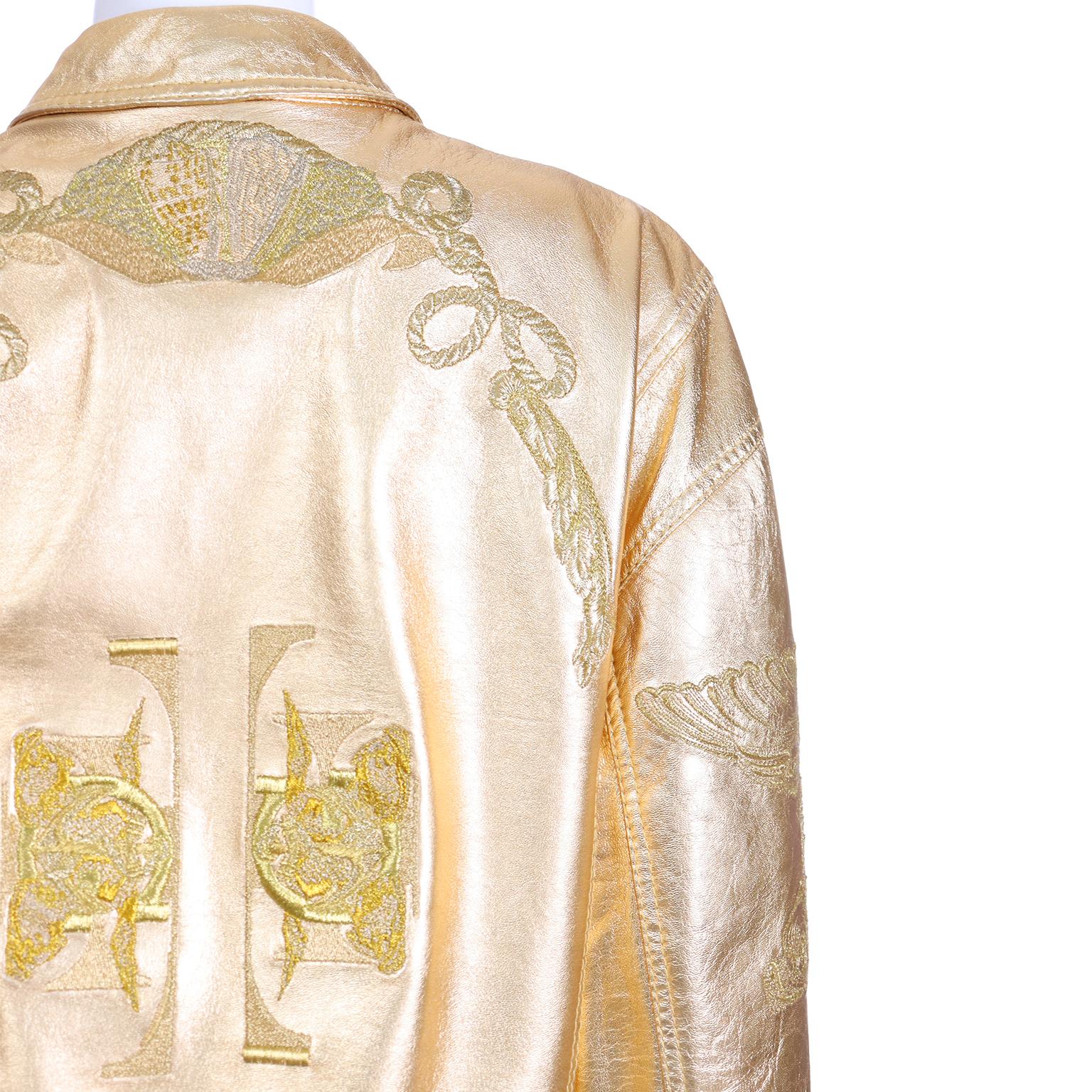 Gianfranco Ferre S/S 1992 Runway Gold Leather Embroidered Ocean Theme Jacket For Sale 3