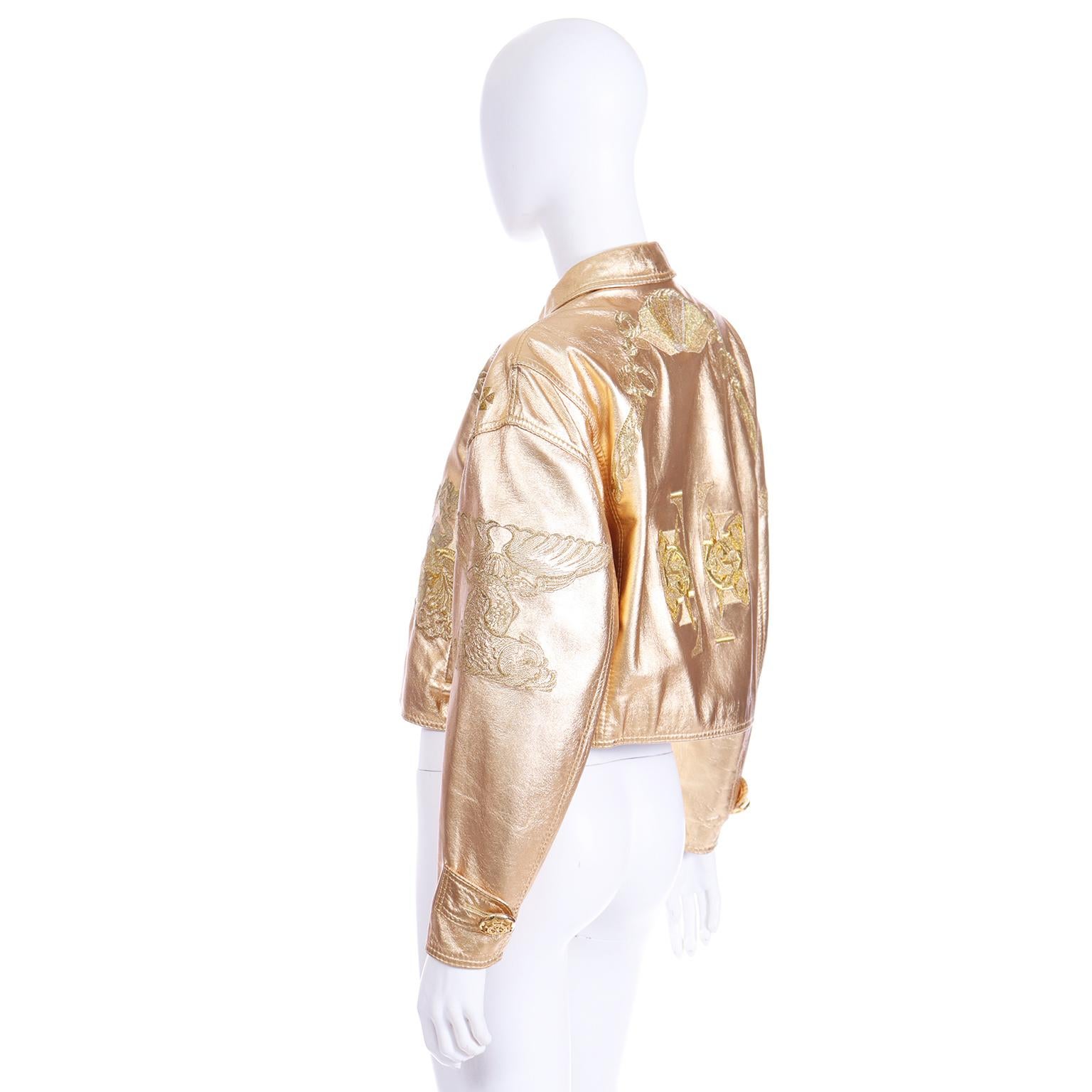 Gianfranco Ferre S/S 1992 Runway Gold Leather Embroidered Ocean Theme Jacket For Sale 1